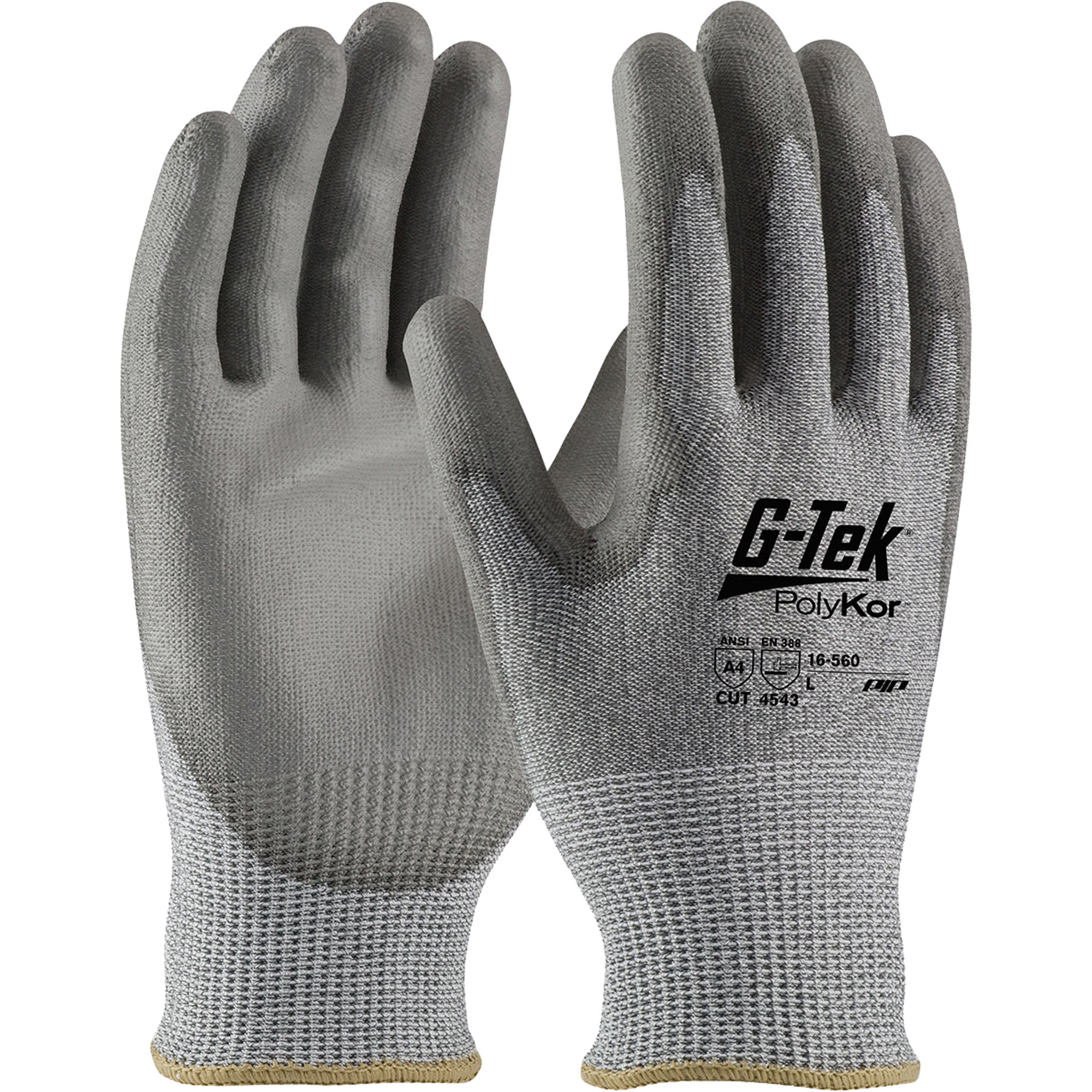 Gants résistants aux coupures G-TekMD PolyKorMD, Taille Moyen, Calibre 13, Revêtement Polyuréthane, Enveloppe en Polyéthylène, ASTM ANSI niveau A4/EN 388 niveau 5/EN 388 niveau D