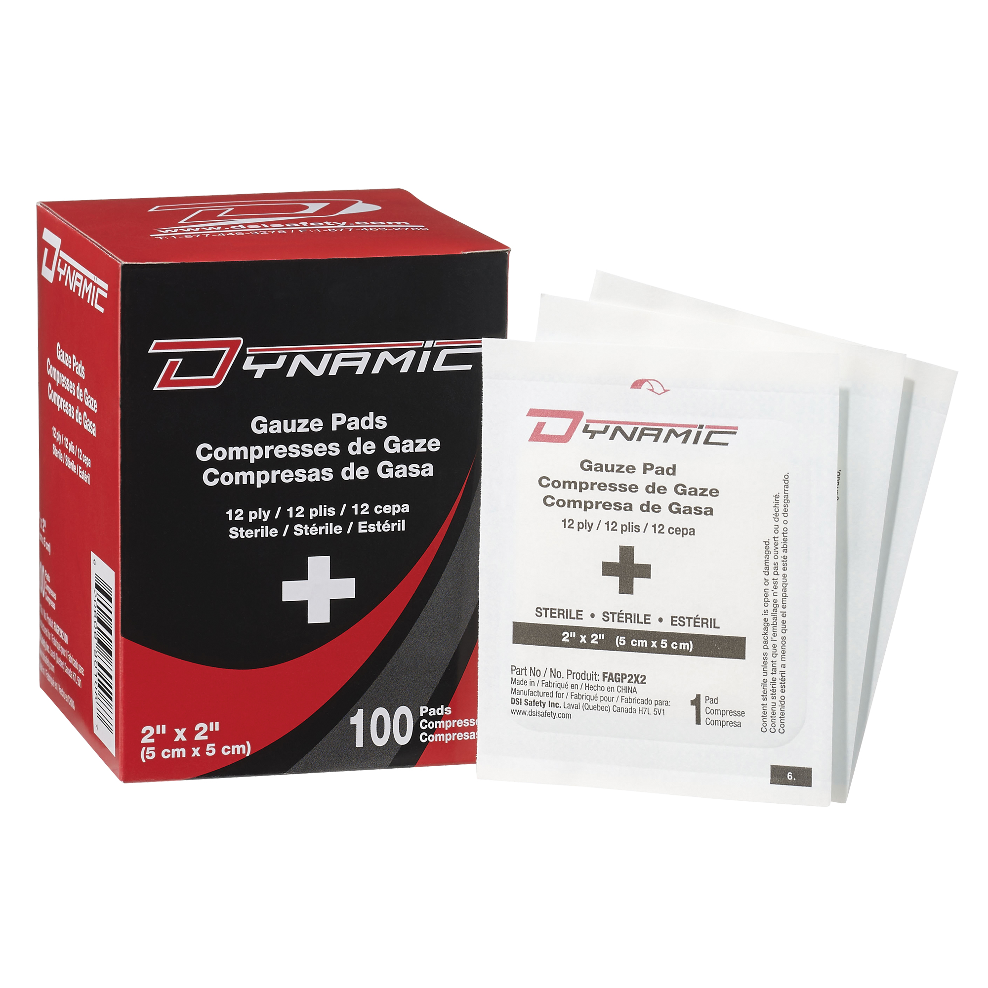 Gaze DynamicMC, Tampon, 2" lo x 2" la, Stérile, Dispositif médical Classe 1