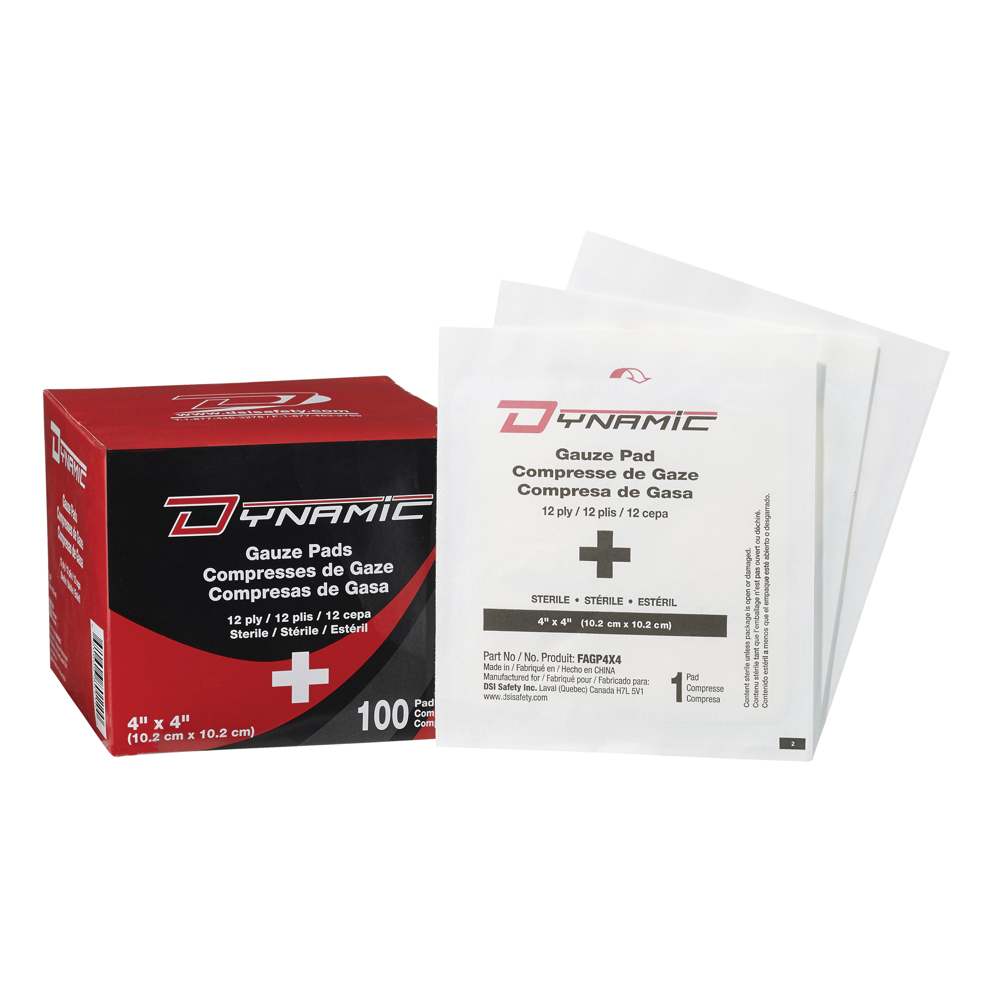 Gaze DynamicMC, Tampon, 4" lo x 4" la, Stérile, Dispositif médical Classe 1