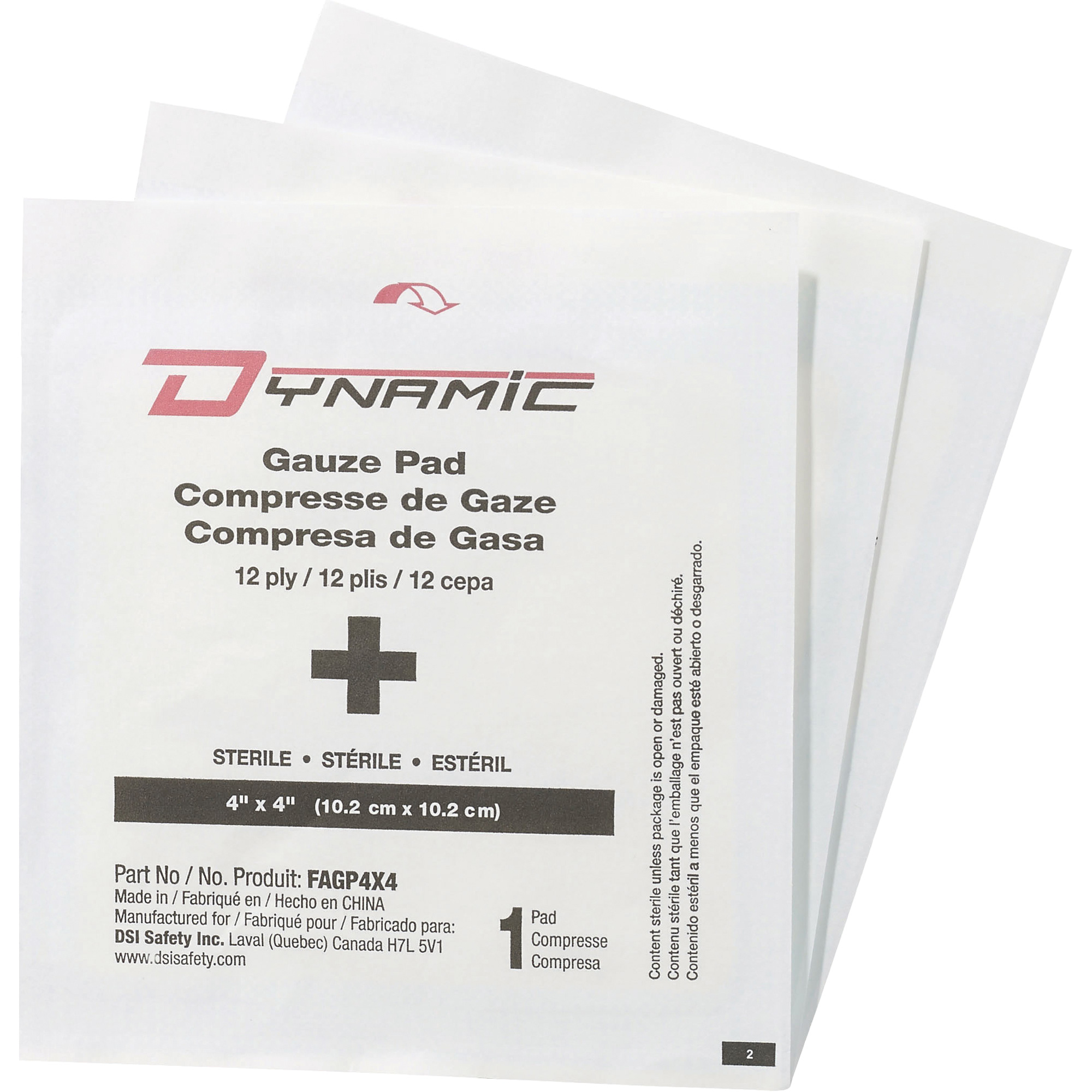 Gaze DynamicMC, Tampon, 4" lo x 4" la, Stérile, Dispositif médical Classe 1