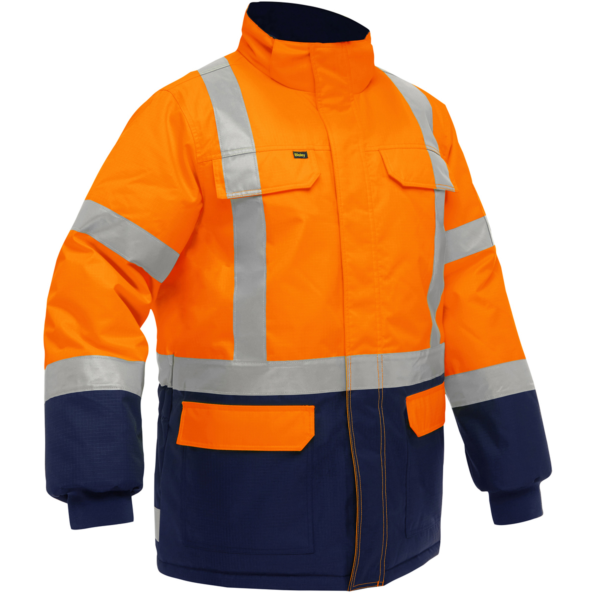 Manteau pour le froid extrême avec bas bleu marin et X au dos BisleyMD, Polyester, Orange haute visibilité, 2T-Grand