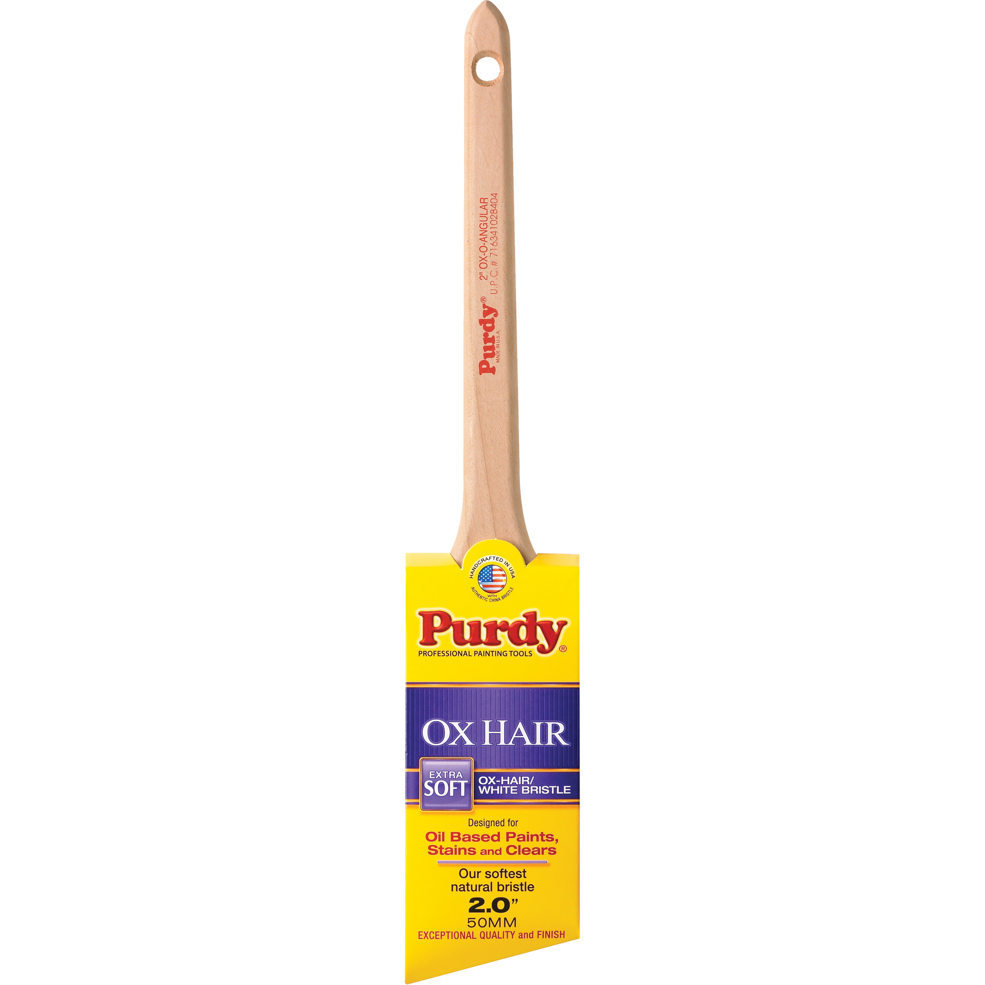 Pinceau Ox-O-Angular, Soie de bœuf, Manche Bois, Largeur de 2"