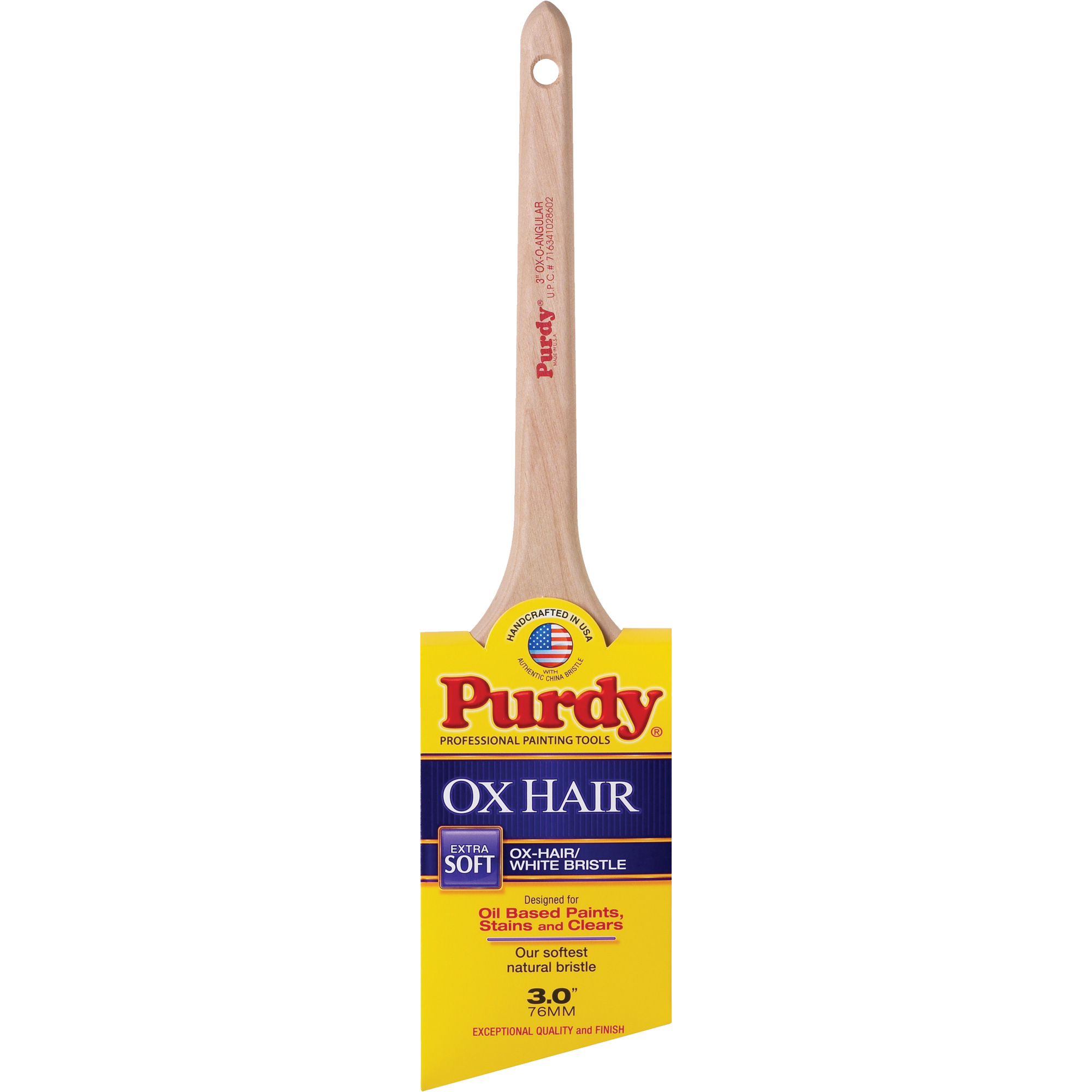 Pinceau Ox-O-Angular, Soie de bœuf, Manche Bois, Largeur de 3"