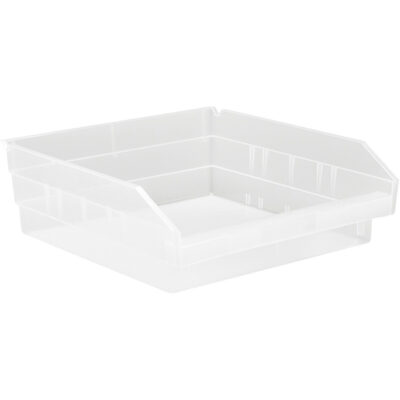 Bacs de rangement pour tablettes, 11-1/8" la x 4" H x 11-5/8" p, Transparent, Capacité 30 lb