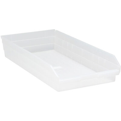 Bacs de rangement pour tablettes, 11-1/8" la x 4" H x 23-5/8" p, Transparent, Capacité 50 lb