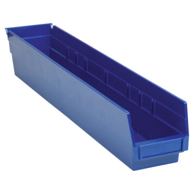 Bacs de rangement pour tablettes, 4-1/8" la x 4" H x 23-5/8" p, Bleu, Capacité 50 lb