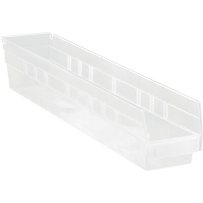 Bacs de rangement pour tablettes, 4-1/8" la x 4" H x 23-5/8" p, Transparent, Capacité 50 lb