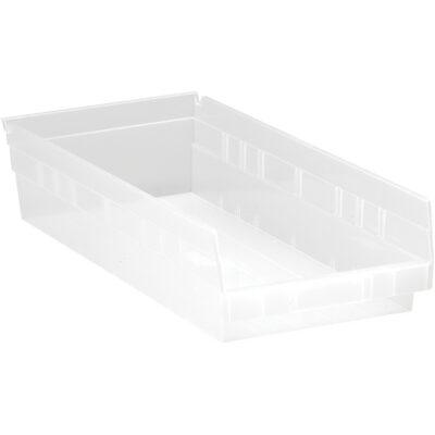 Bacs de rangement pour tablettes, 8-3/8" la x 4" H x 17-7/8" p, Transparent, Capacité 40 lb