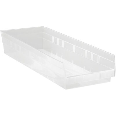 Bacs de rangement pour tablettes, 8-3/8" la x 4" H x 23-5/8" p, Transparent, Capacité 50 lb