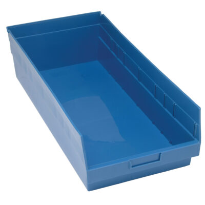 Bacs en plastique pour étagères Store MoreMC, 11-1/8" la x 6" H x 23-5/8" p, Bleu, Capacité 90 lb