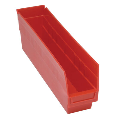 Bacs en plastique pour étagères Store MoreMC, 4-1/8" la x 6" H x 17-7/8" p, Rouge, Capacité 70 lb