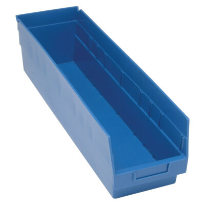 Bacs en plastique pour étagères Store MoreMC, 6-5/8" la x 6" H x 23-5/8" p, Bleu, Capacité 90 lb
