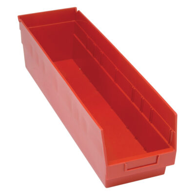 Bacs en plastique pour étagères Store MoreMC, 6-5/8" la x 6" H x 23-5/8" p, Rouge, Capacité 90 lb