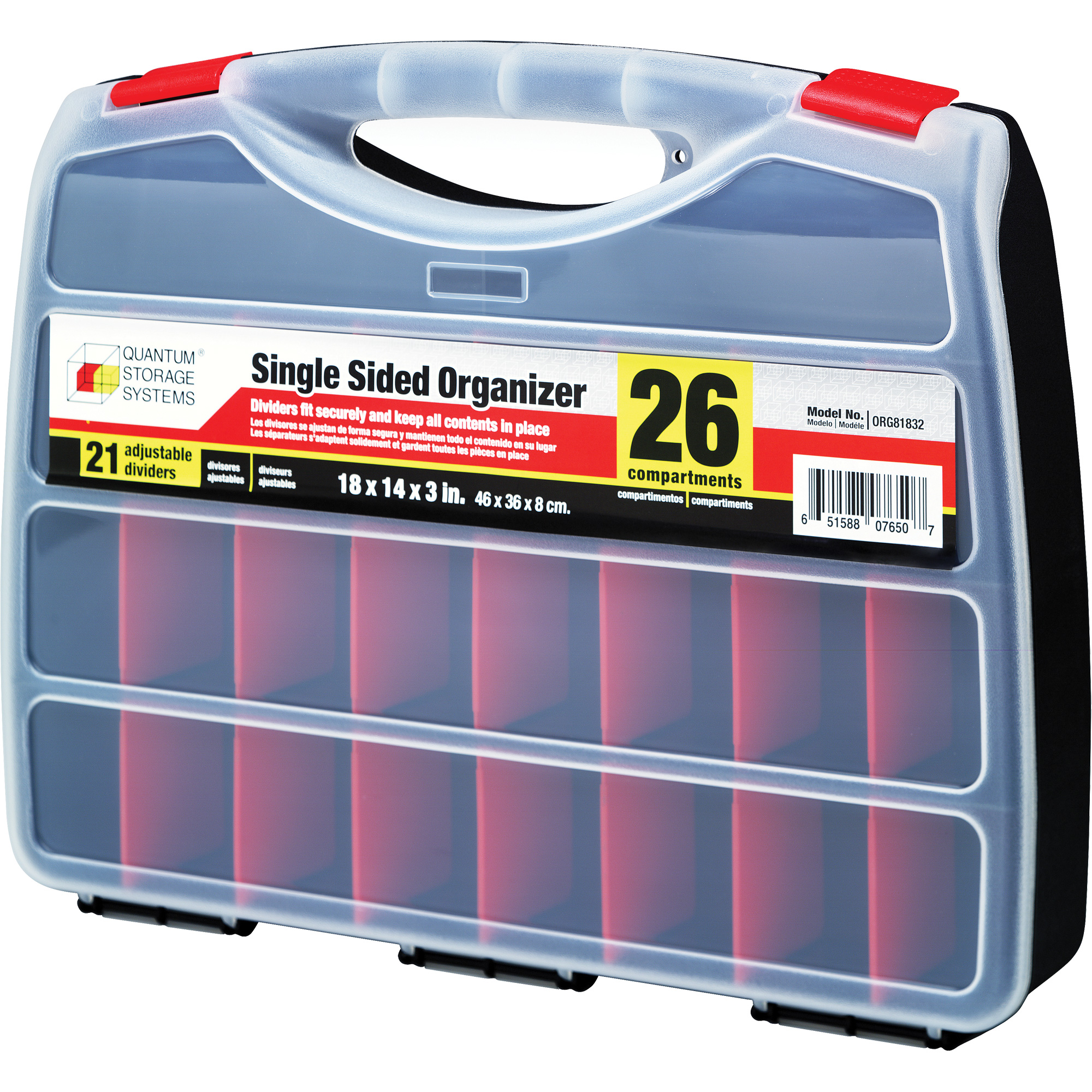 Boîte à compartiments en plastique, 14" la x 18" p x 3" h, 26 compartiments