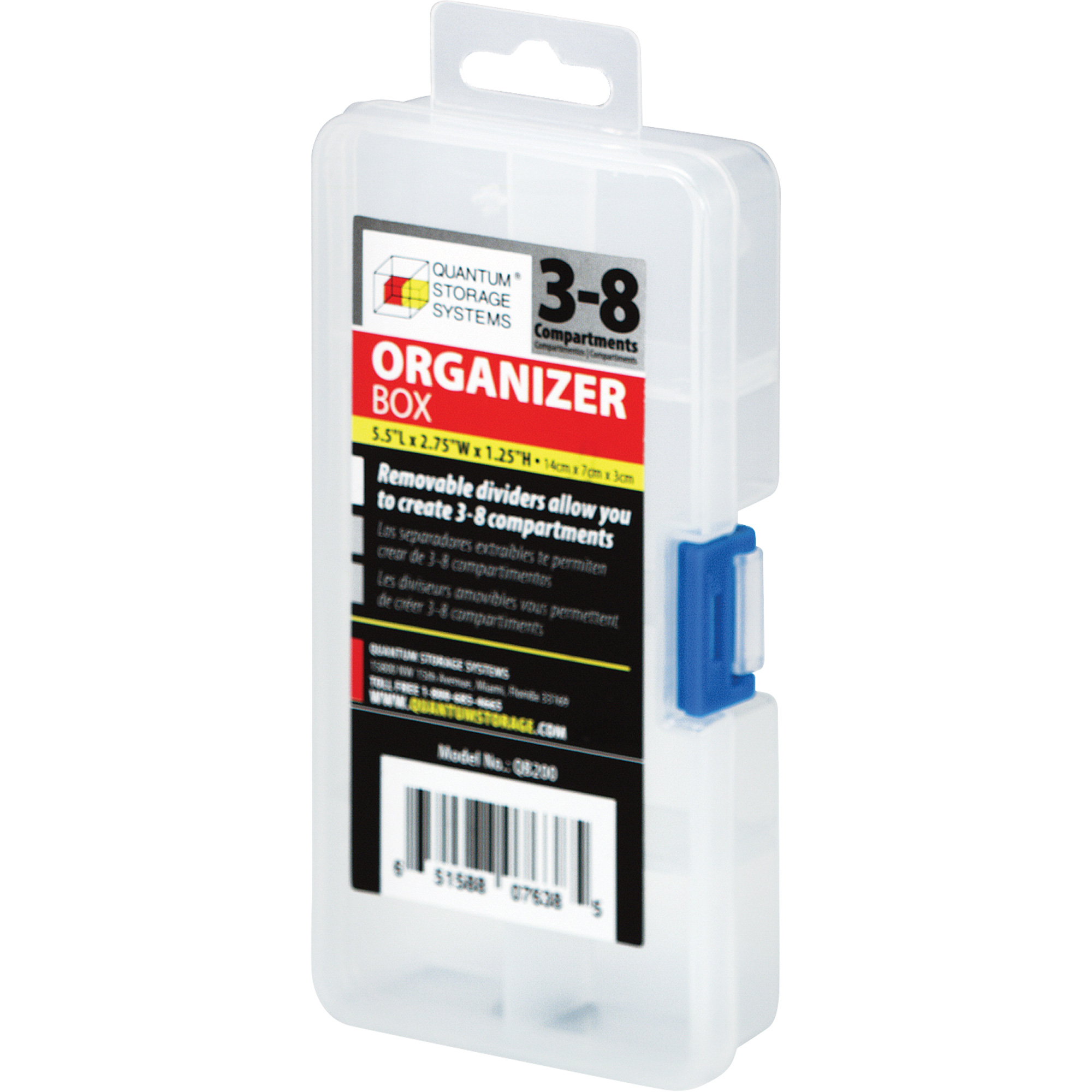 Boîte à compartiments en plastique, 2,75" la x 5,5" p x 1,25" h, 8 compartiments