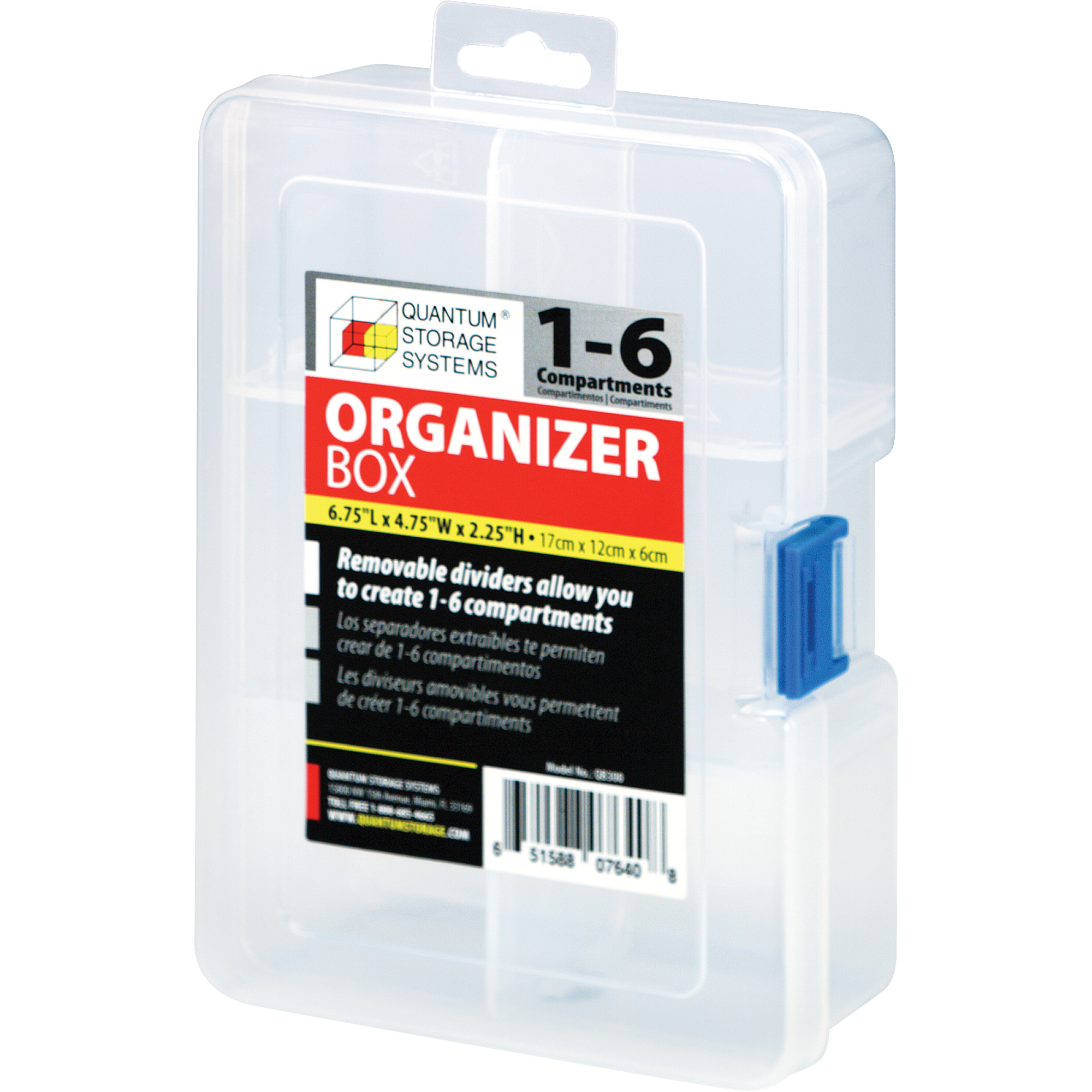 Boîte à compartiments en plastique, 4,75" la x 6,75" p x 2,25" h, 6 compartiments