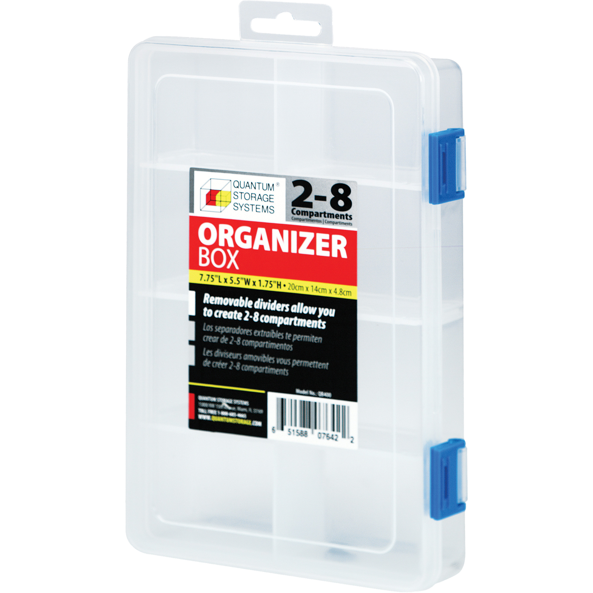 Boîte à compartiments en plastique, 5,5" la x 7,75" p x 1,75" h, 8 compartiments