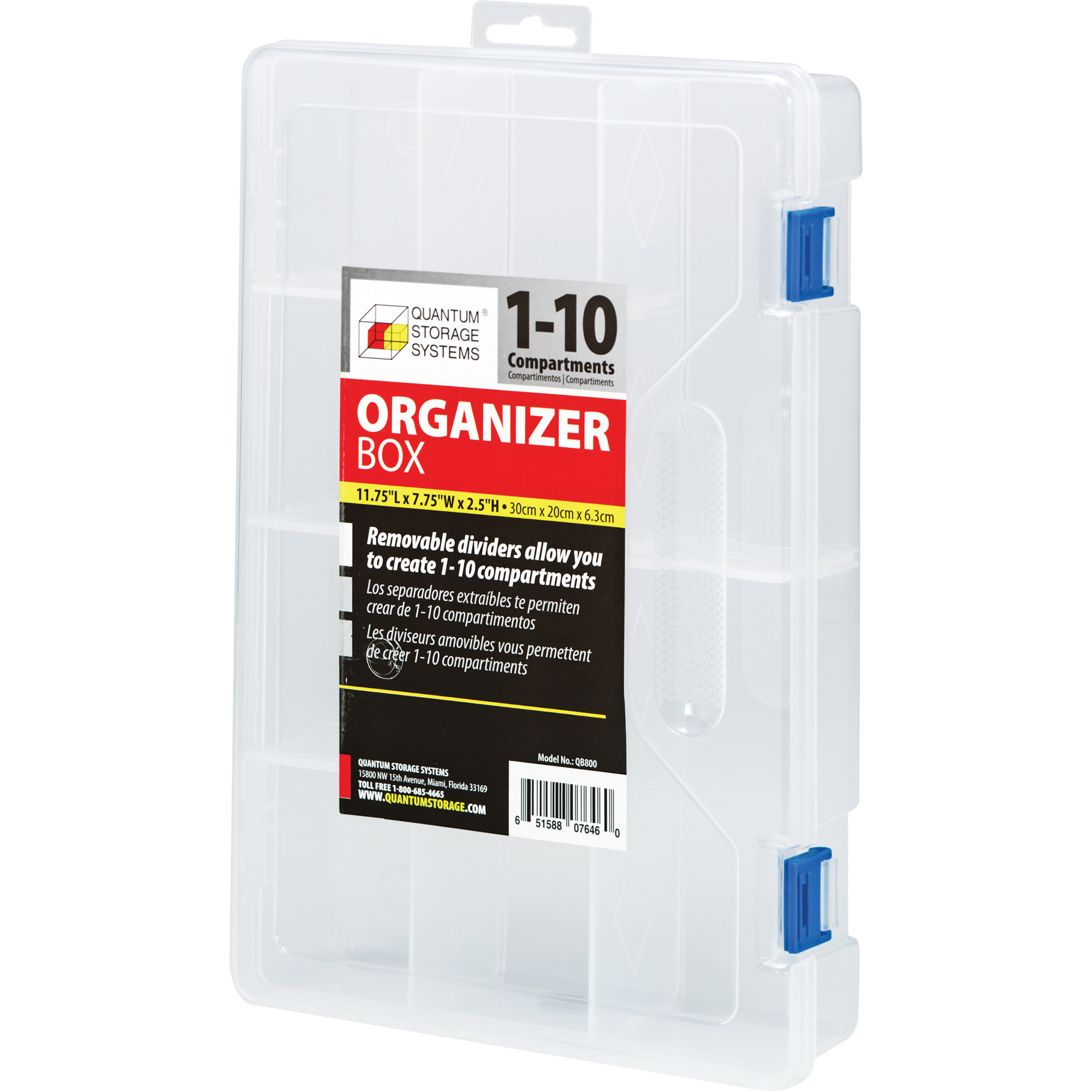 Boîte à compartiments en plastique, 7,75" la x 11,75" p x 2,2" h, 10 compartiments