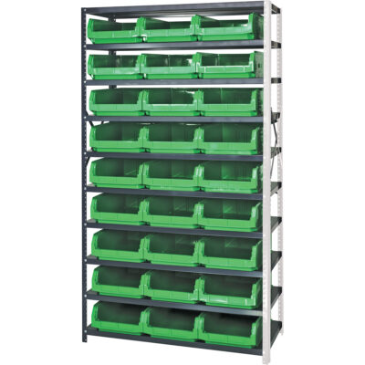 Élément de rayonnage avec bacs empilables, Acier, Bac Magnum, Capacité 650 lb, 42" la x 76" h