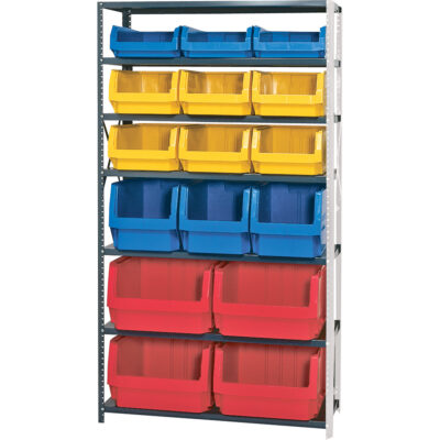 Élément de rayonnage avec bacs empilables, Acier, Bac Magnum, Capacité 650 lb, 42" la x 76" h