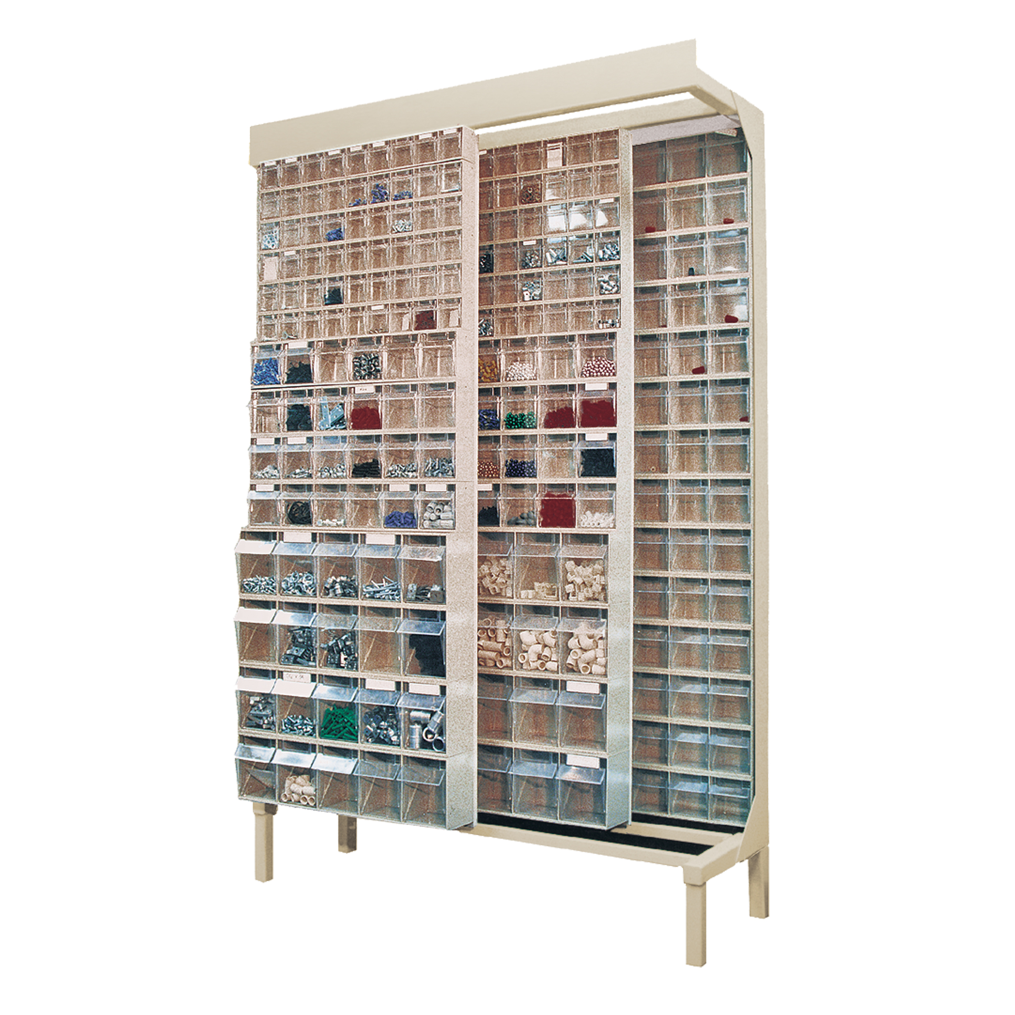 Système de stockage à glissière à bacs basculants autonome, 48" la x 18" p x 77" h, 112 tiroirs