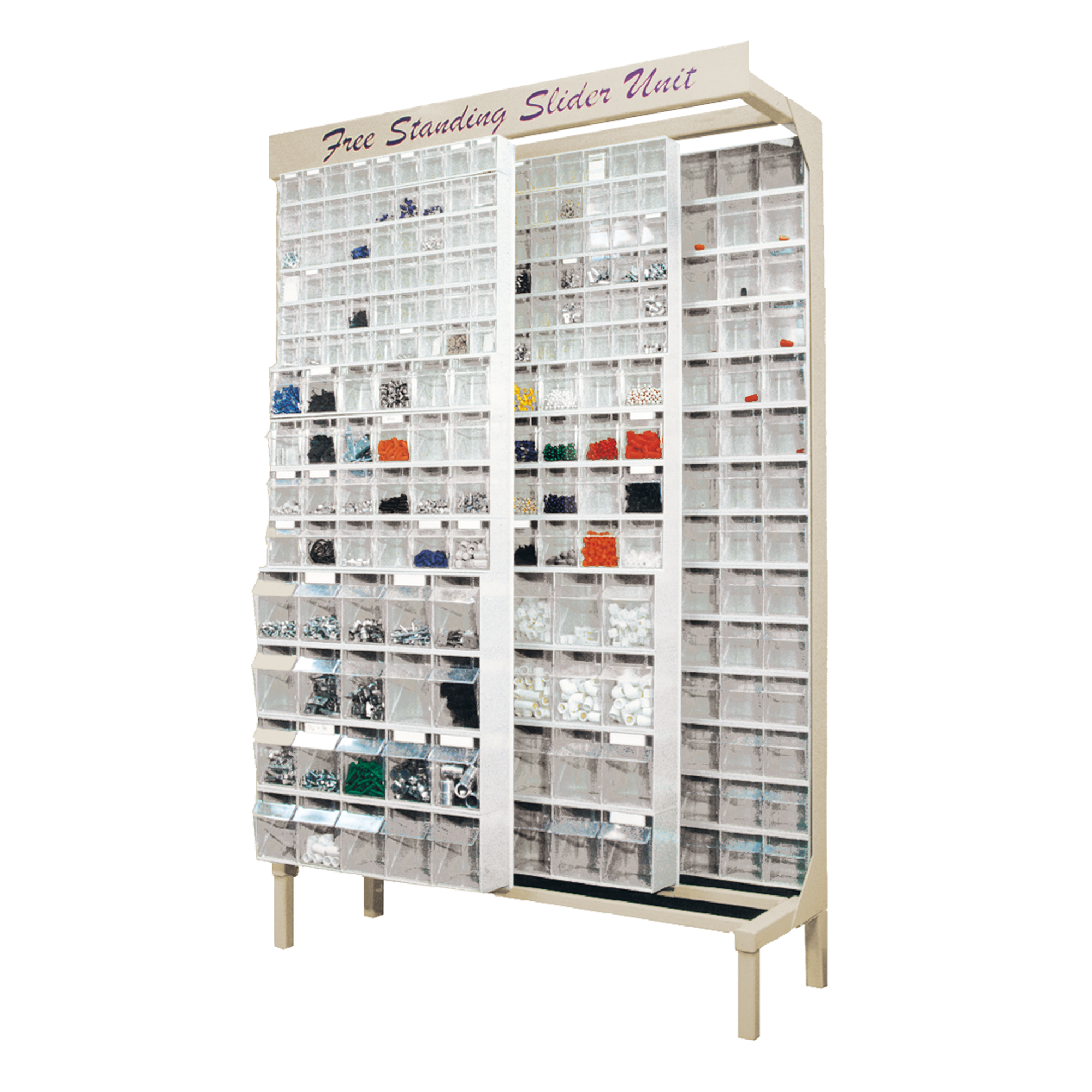 Système de stockage à glissière à bacs basculants autonome, 48" la x 18" p x 77" h, 112 tiroirs