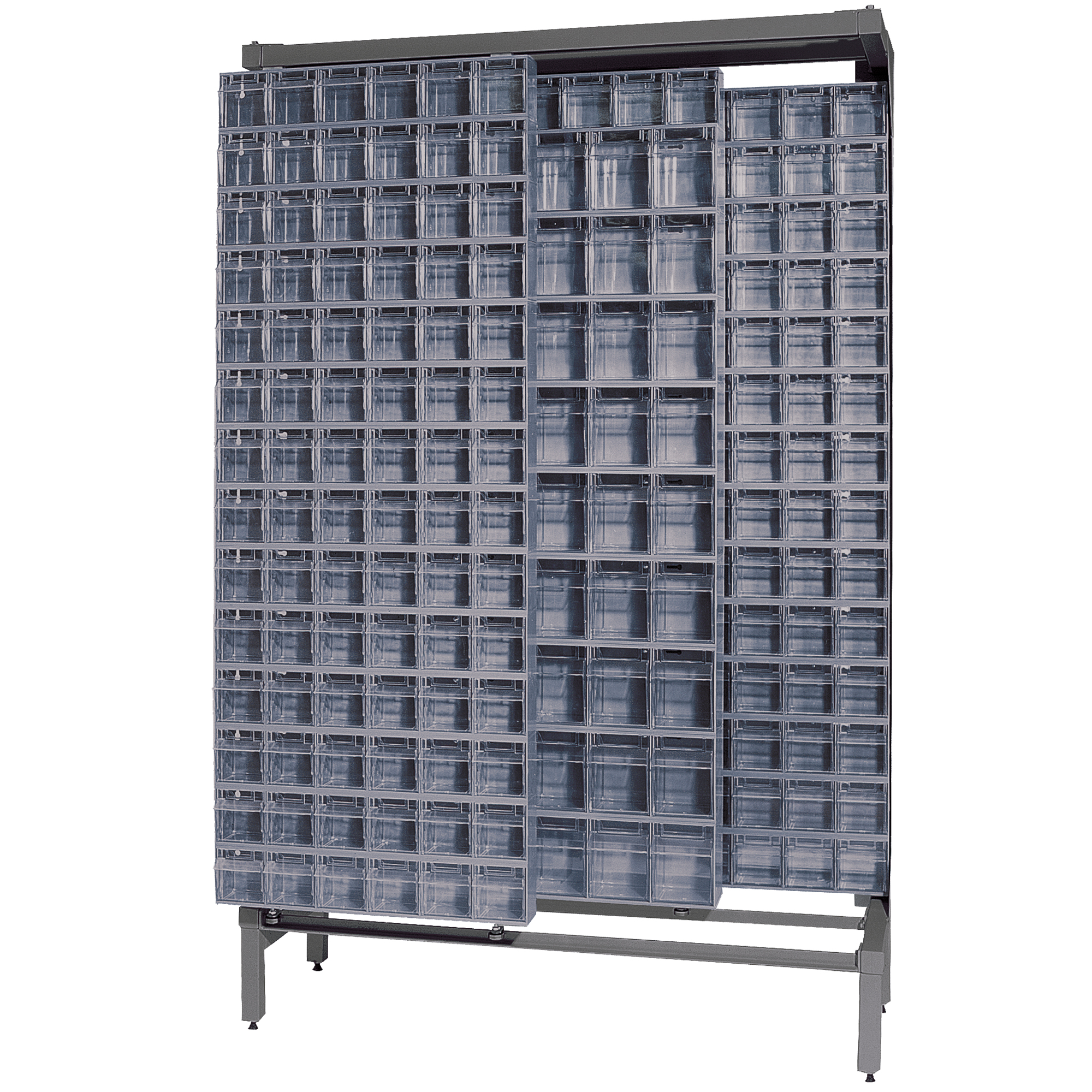 Système de stockage à glissière à bacs basculants autonome, 48" la x 18" p x 77" h, 303 tiroirs