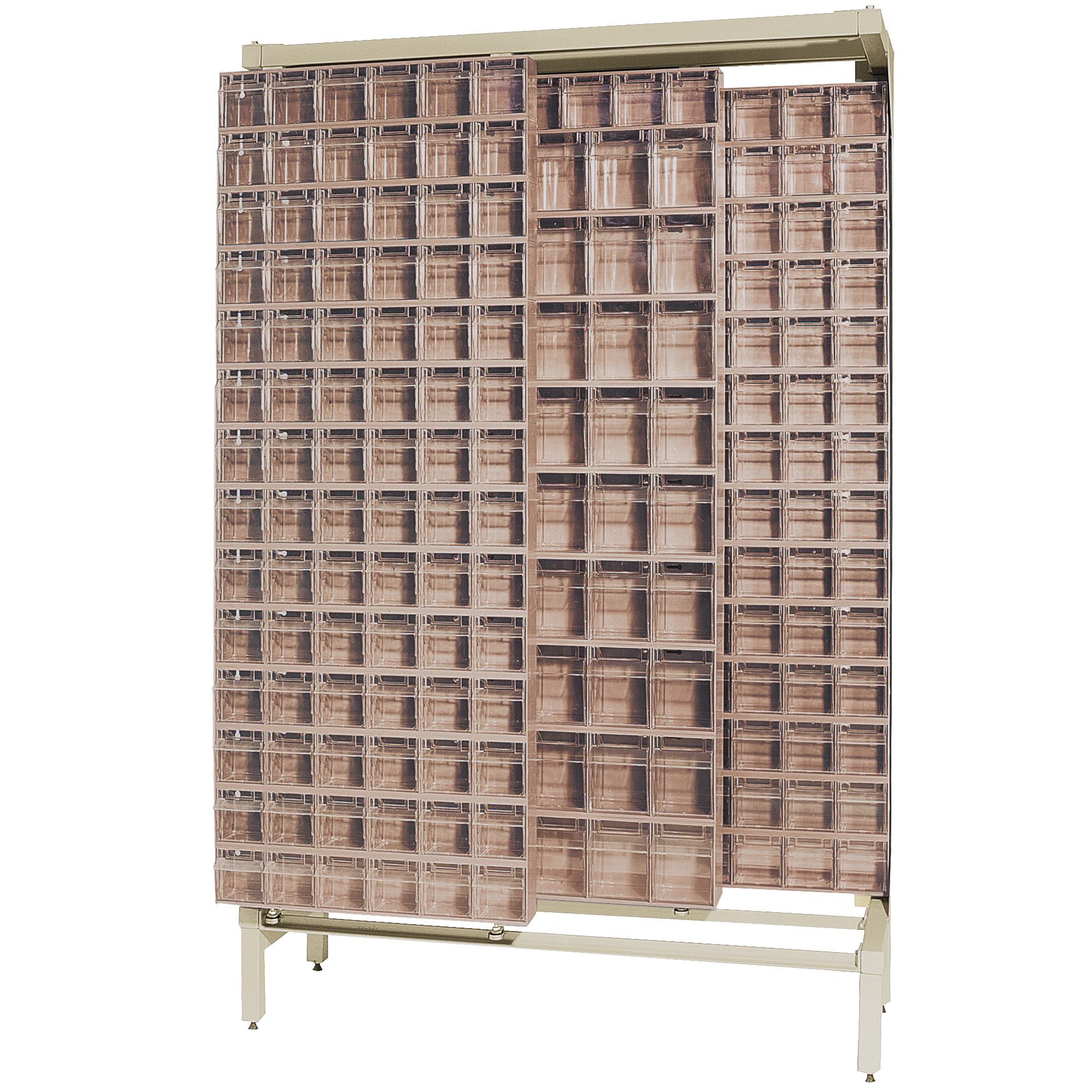 Système de stockage à glissière à bacs basculants autonome, 48" la x 18" p x 77" h, 303 tiroirs