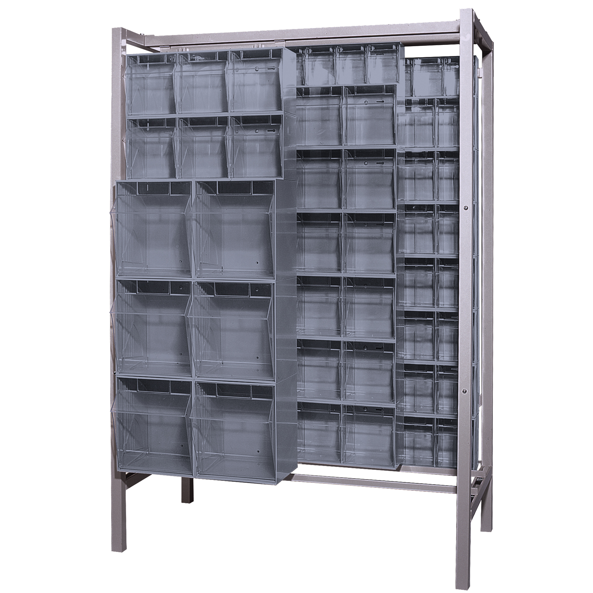 Système de stockage à glissière à bacs basculants autonome, 51-1/4" la x 26" p x 77" h, 101 tiroirs