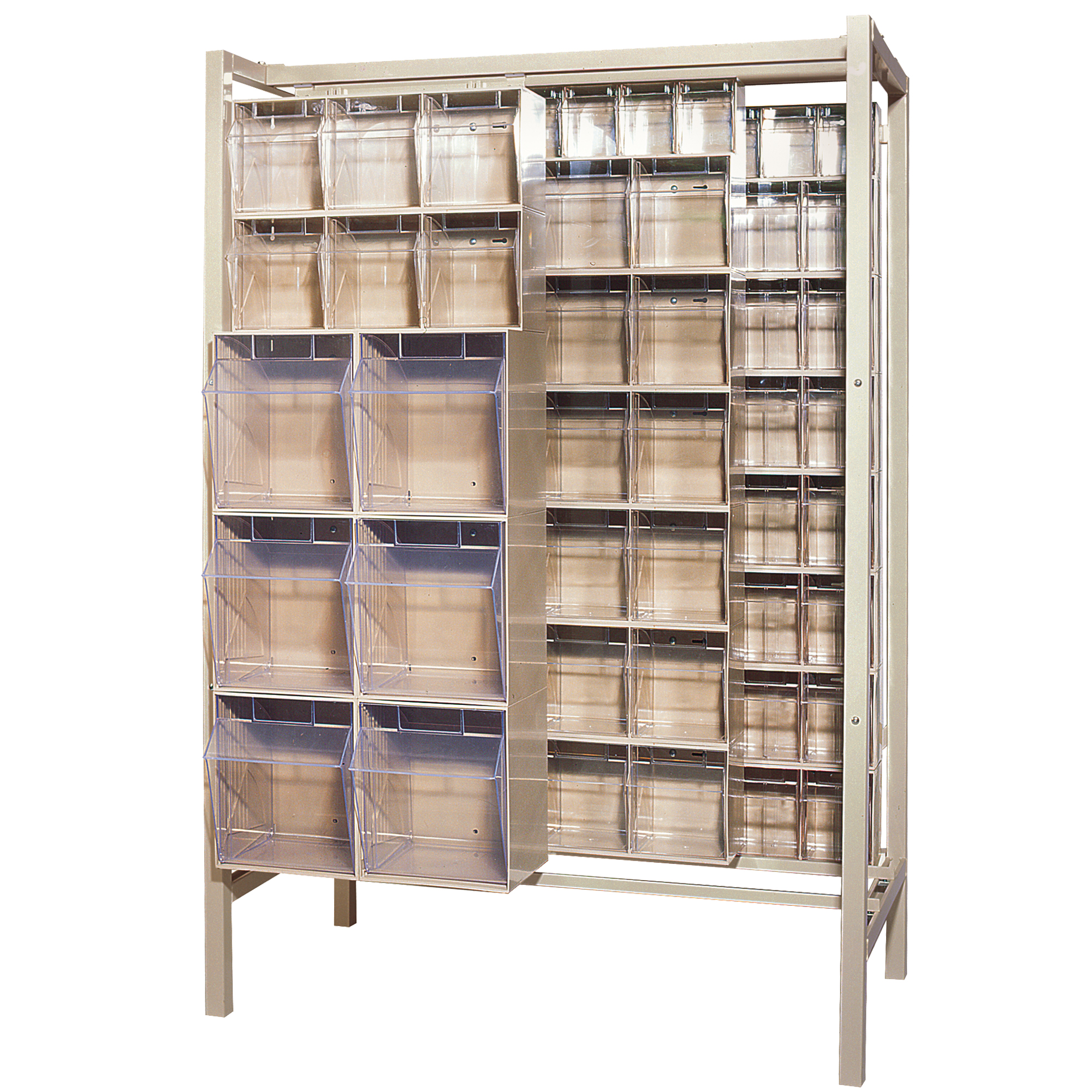 Système de stockage à glissière à bacs basculants autonome, 51-1/4" la x 26" p x 77" h, 101 tiroirs
