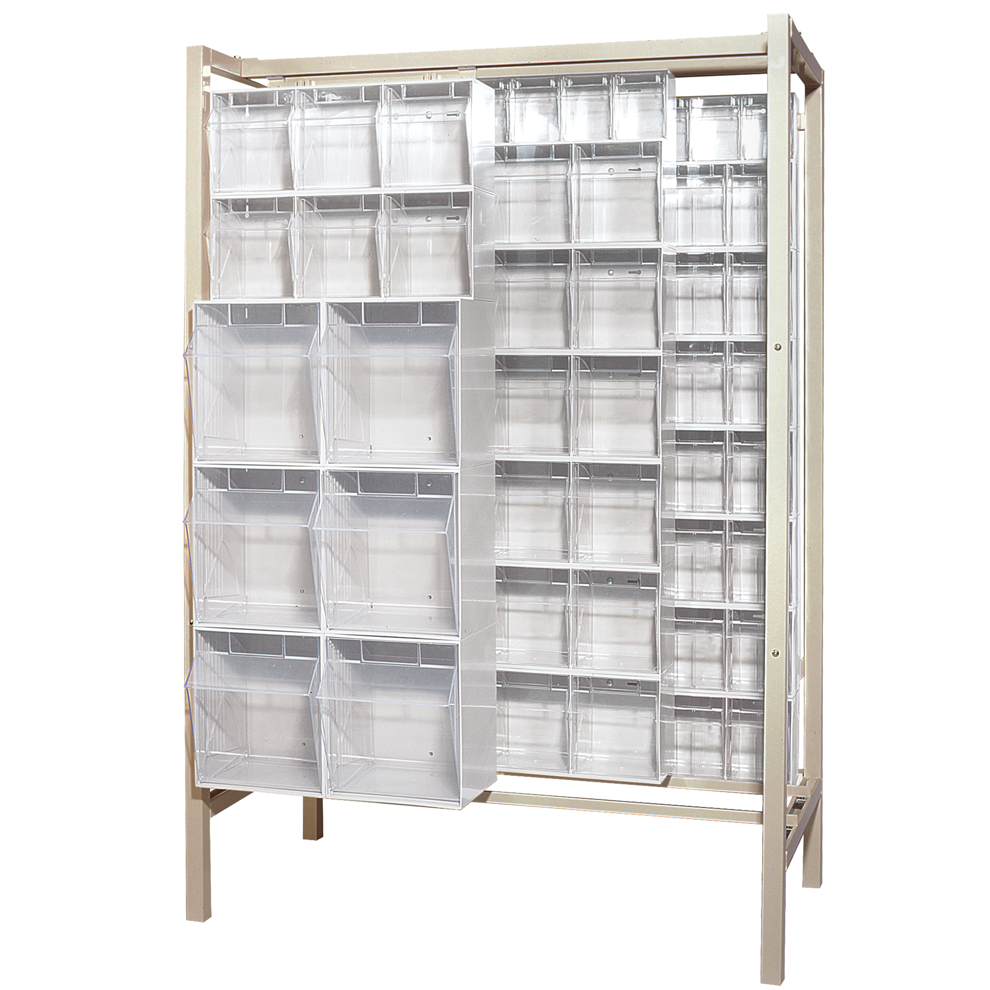 Système de stockage à glissière à bacs basculants autonome, 51-1/4" la x 26" p x 77" h, 101 tiroirs