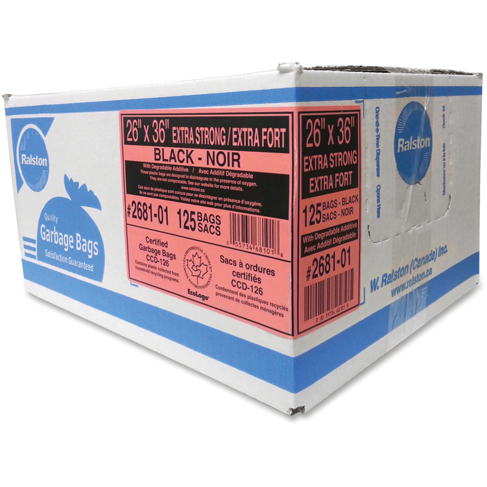 Sacs à déchets de calibre industriel, T-Fort, 36" la x 26" lo, 1,17 mil, Noir
