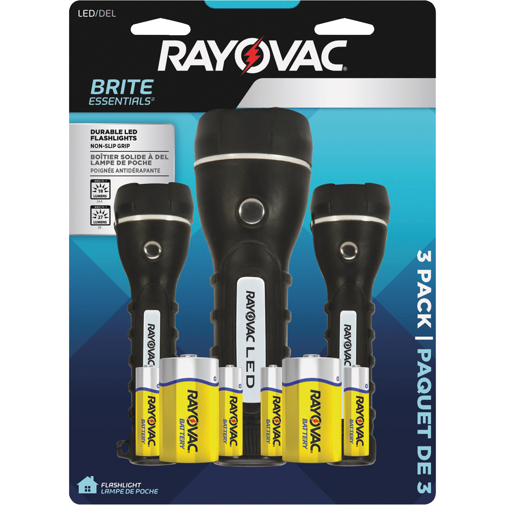 Ensemble de lampes de poche robustes caoutchoutées Brite EssentialsMC, DEL, 40/26 lumens, Piles D/AA