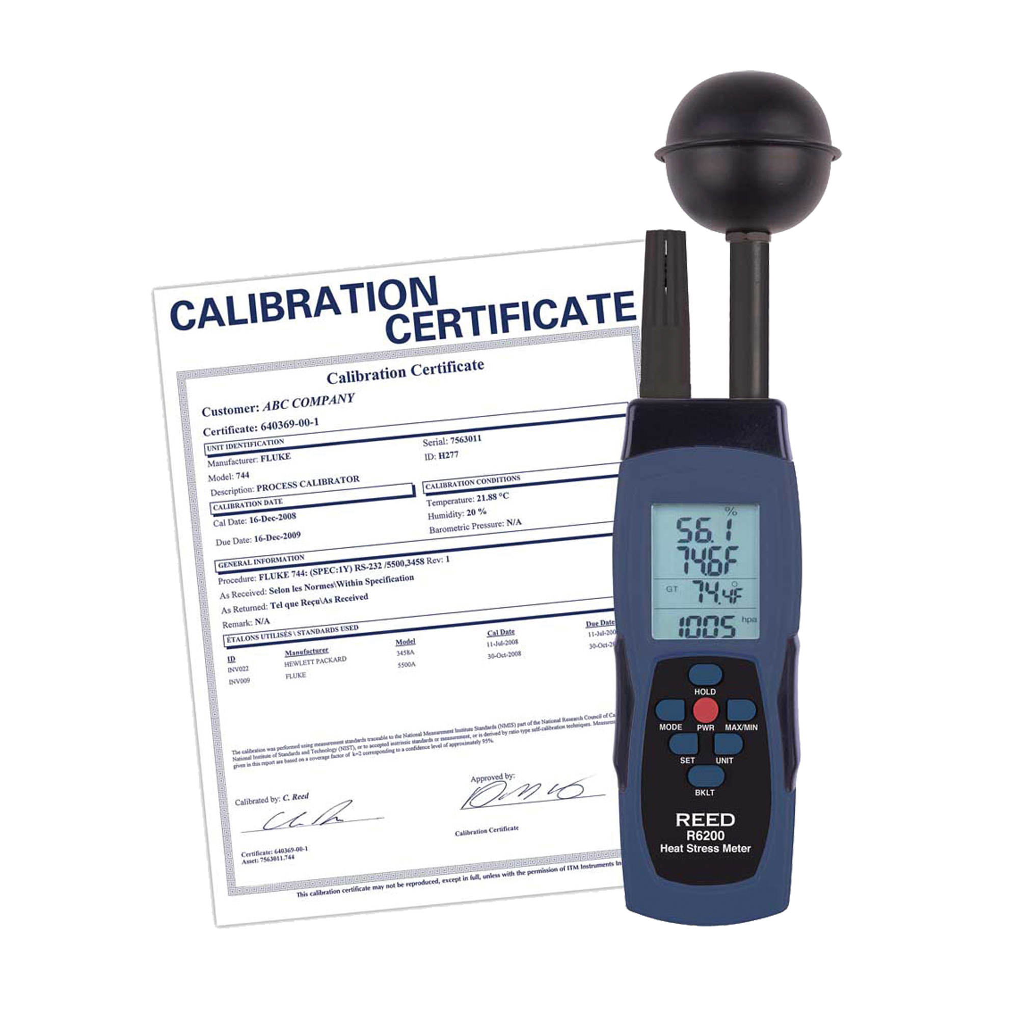 Compteur de contrainte thermique au thermomètre-globe mouillé (WBGT) (comprend certificat ISO)