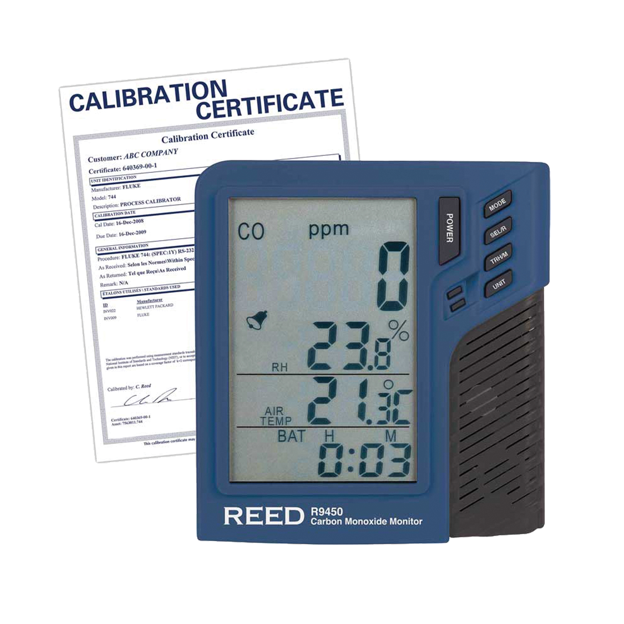 Compteur de monoxyde de carbone avec température et humidité (comprend certificat ISO)
