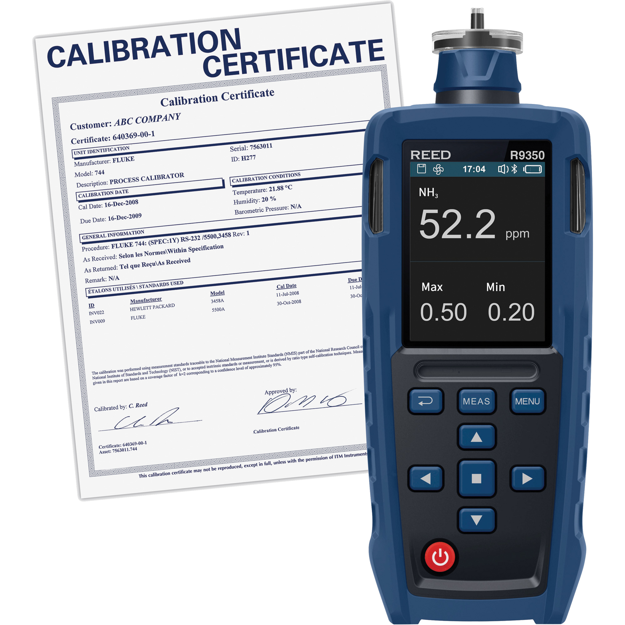 Détecteur de gaz avec certificat d'étalonnage traçable
