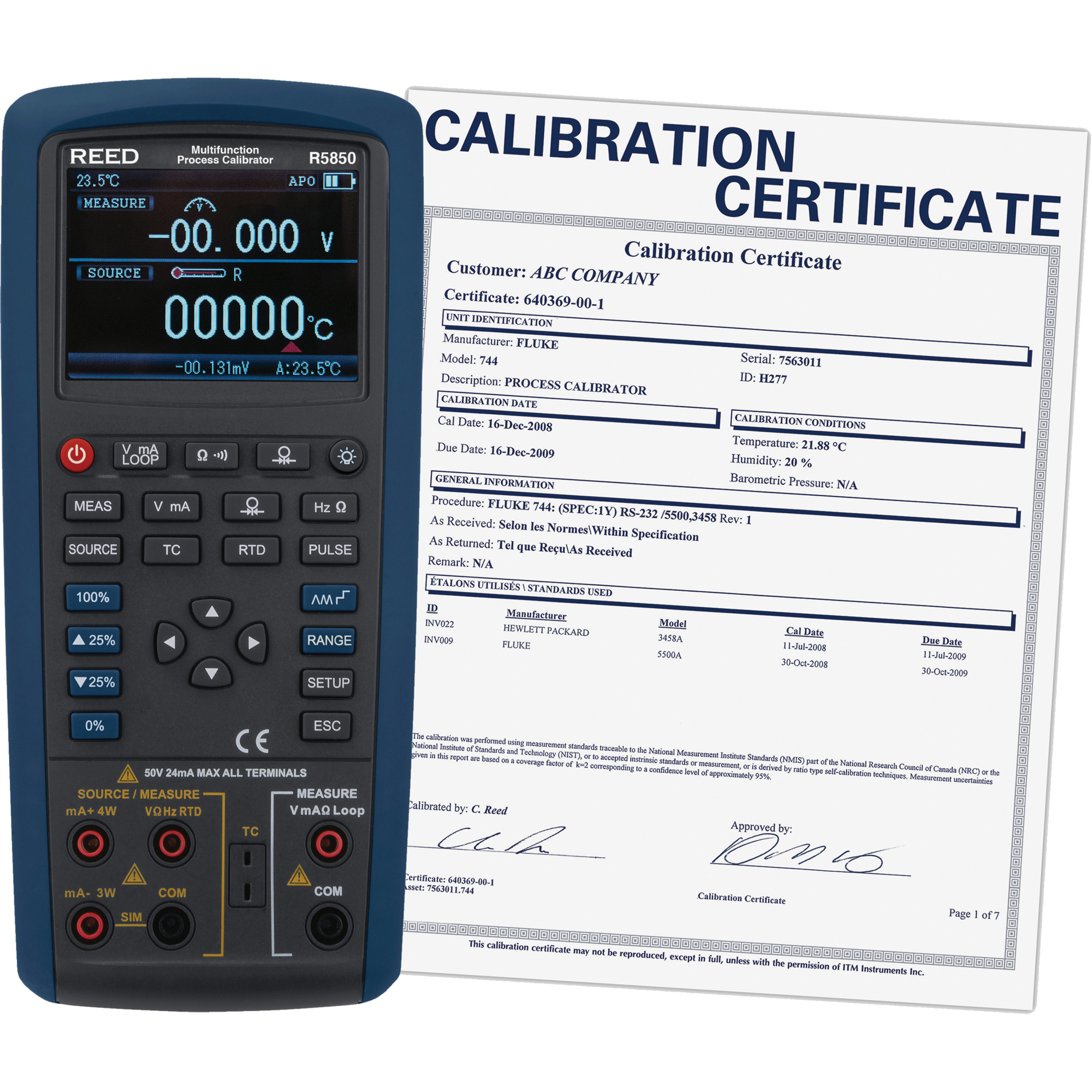 Étalonneur de processus multifonctions avec certification ISO, Sans enregistrement des données, Portatif, 5 procédés