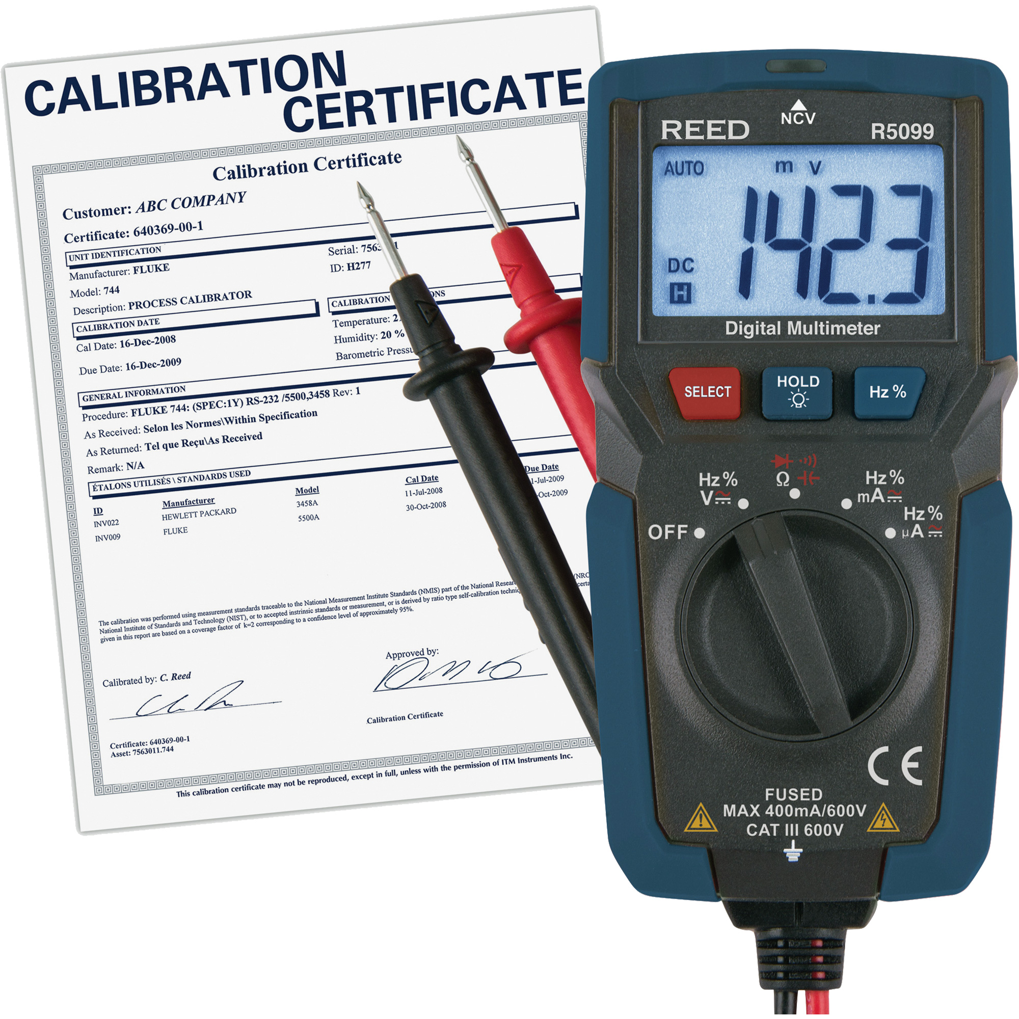 Multimètre compact avec mesure de tension sans contact et certificat ISO, Tension c.a./c.c., Courant c.a./c.c.