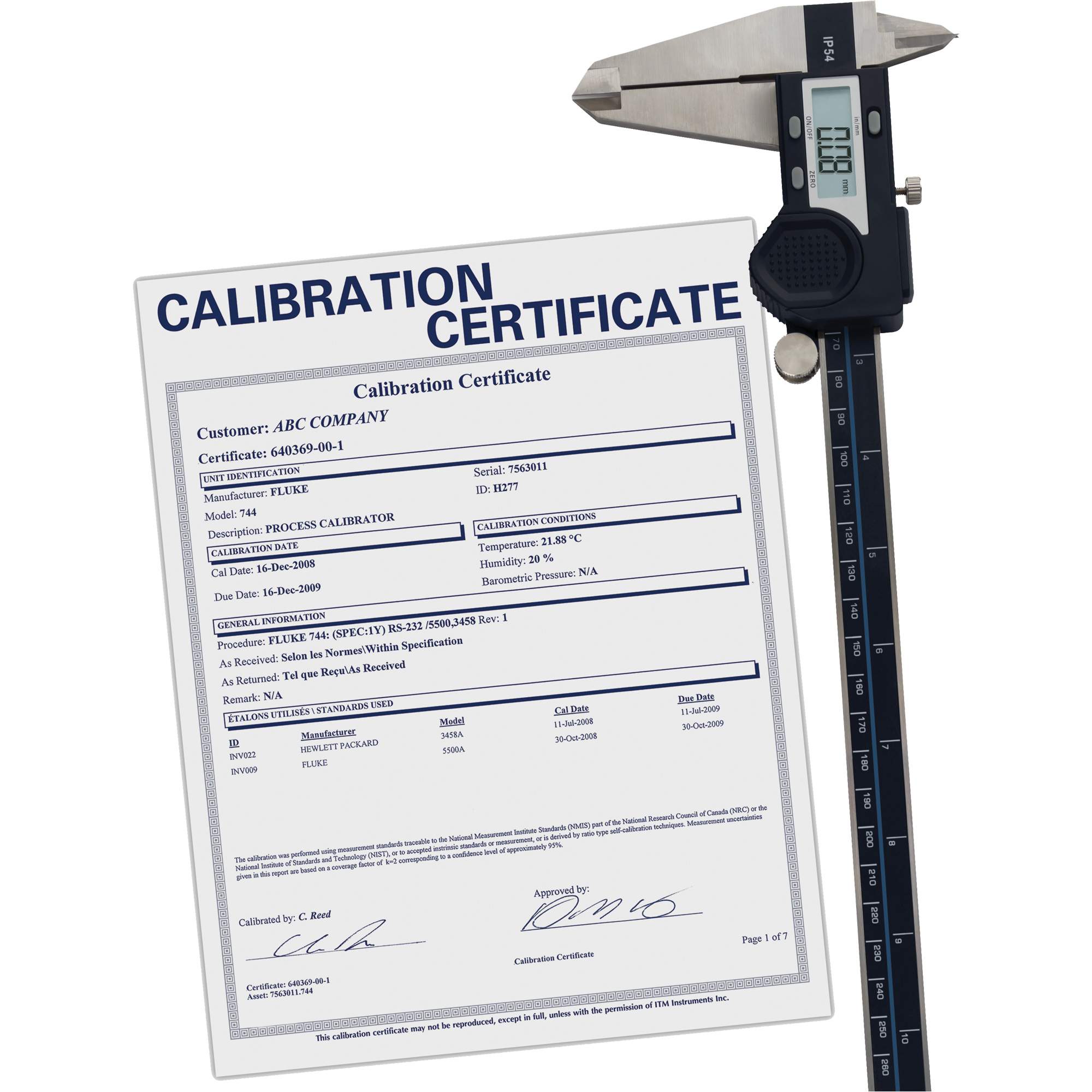 Pied à coulisse numérique avec certificat de traçabilité, Résolution de 0,0005" (0,01 mm), 0" - 12" (0 mm - 300 mm) gamme de mesure