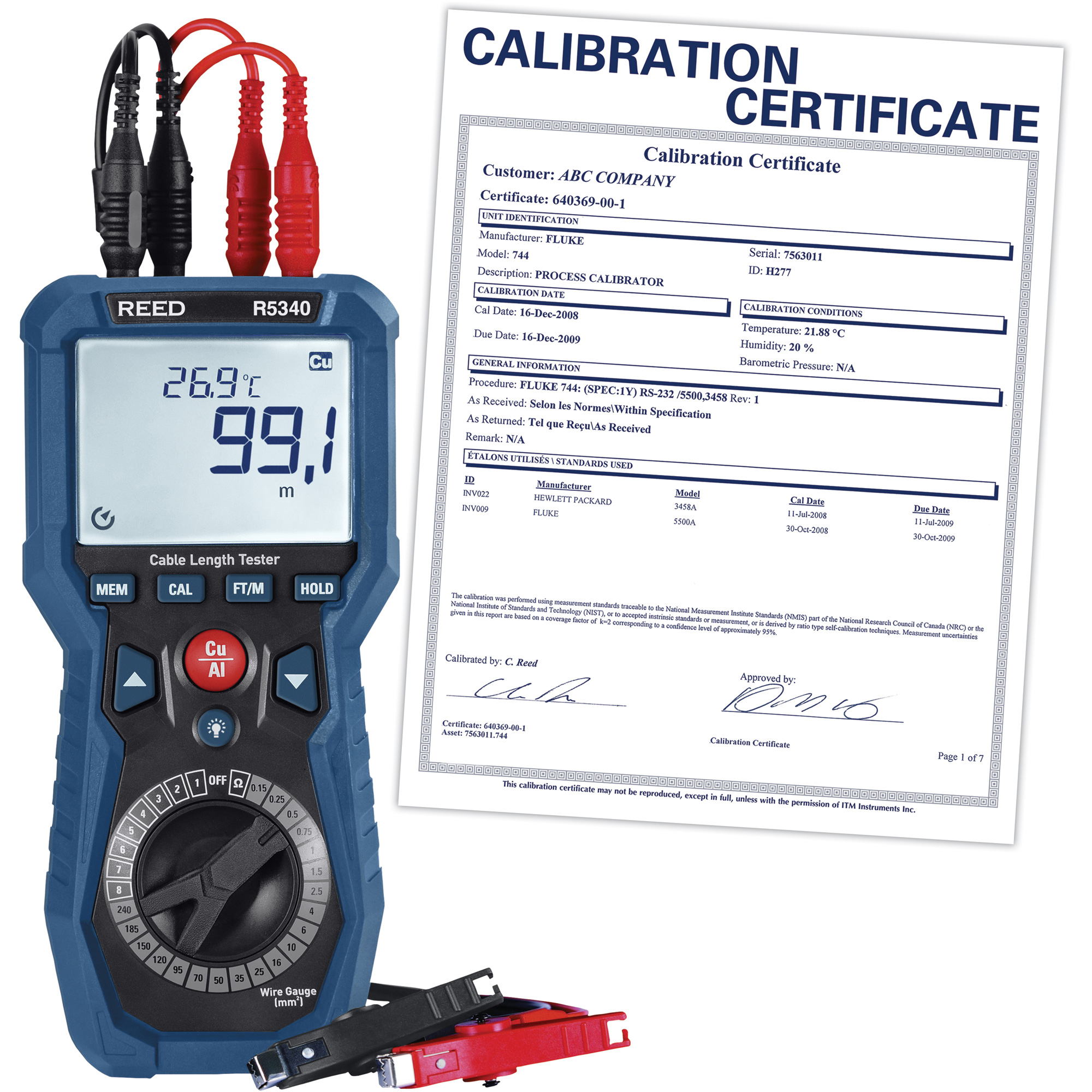 Testeur de longueur de câble avec certificat d'étalonnage