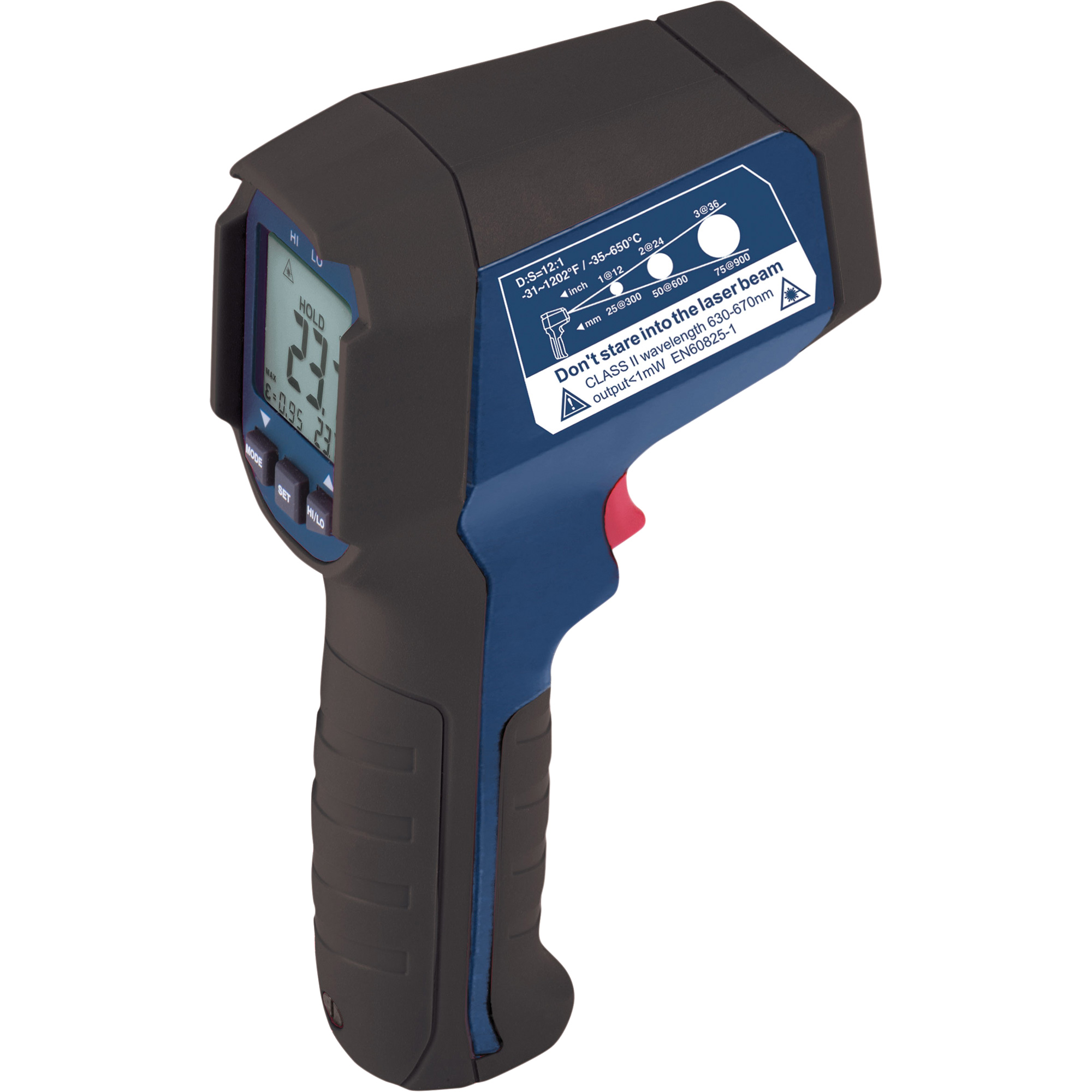 Thermomètre à infrarouge, -31°- 1202° F ( -35° - 650° C ), 12:1, Émissivité Ajustable
