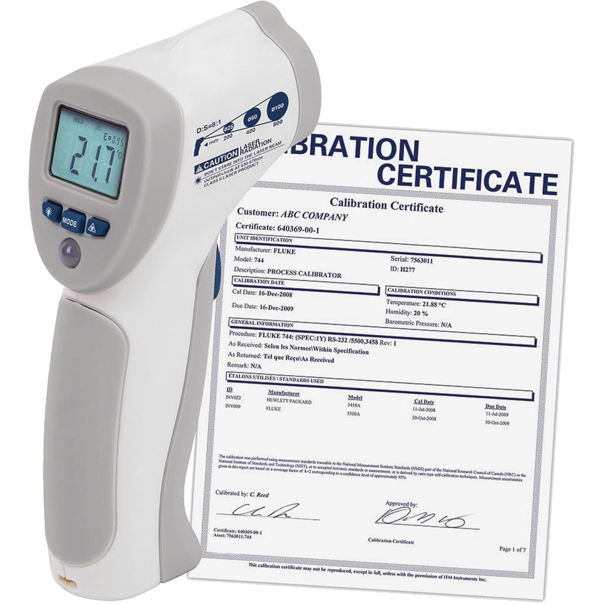 Thermomètre à infrarouge alimentaire avec certificat ISO, -4°- 392° F ( -20° - 200° C )/-58°- 4° F ( -50° - -20° C ), 8:1, Émissivité Fixe