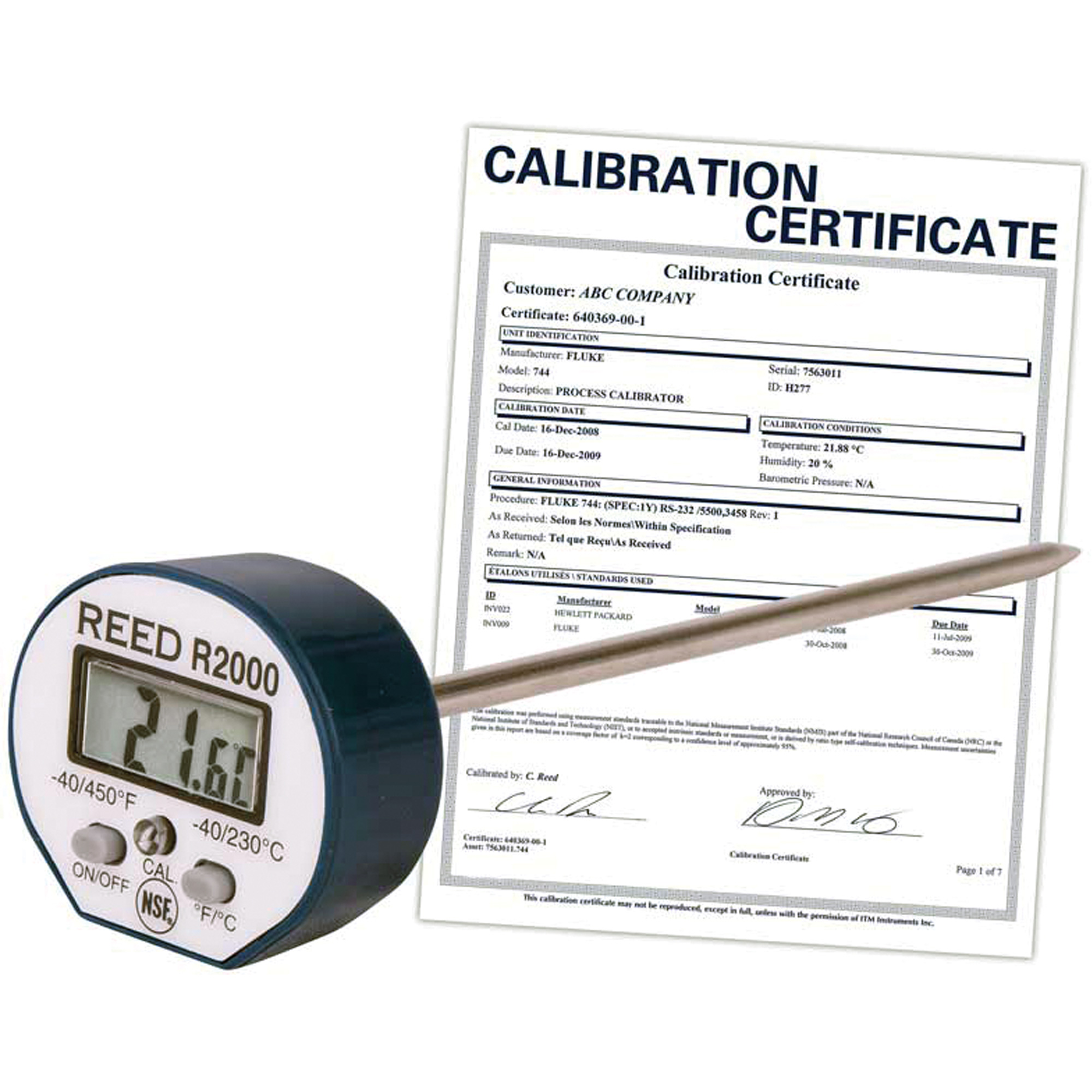 Thermomètre avec certificat ISO, Contact, Numérique, -40-450°F (-40-230°C)