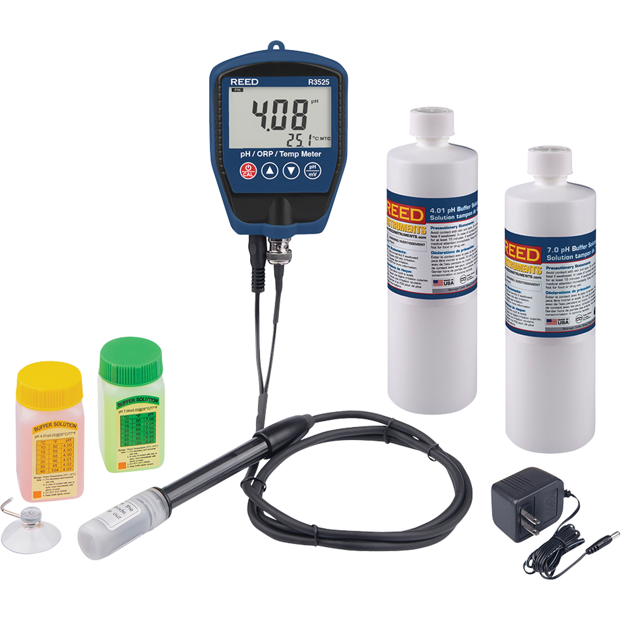 Trousse pH/mV-mètre avec solution tampon et adaptateur d'alimentation