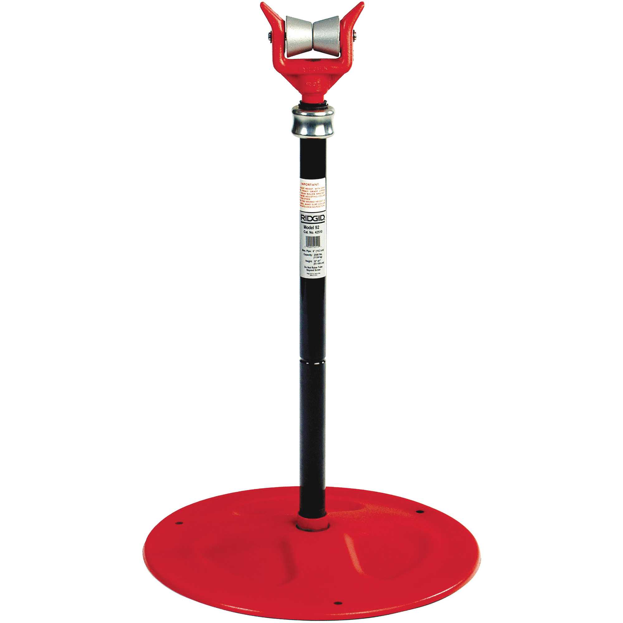 Support de tuyau ajustable no 92, 81-104 cm Réglage de la hauteur, 150 mm Capacité max. de tuyau, 2500 lb Capacité de charge max.