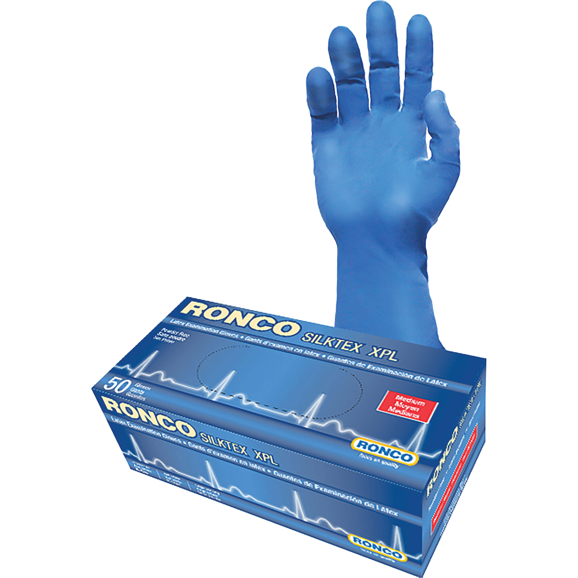 Gant d'examen extra long SilkTexMC XPL, Moyen, Latex, 13 mils, Sans poudre, Bleu, Classe 2