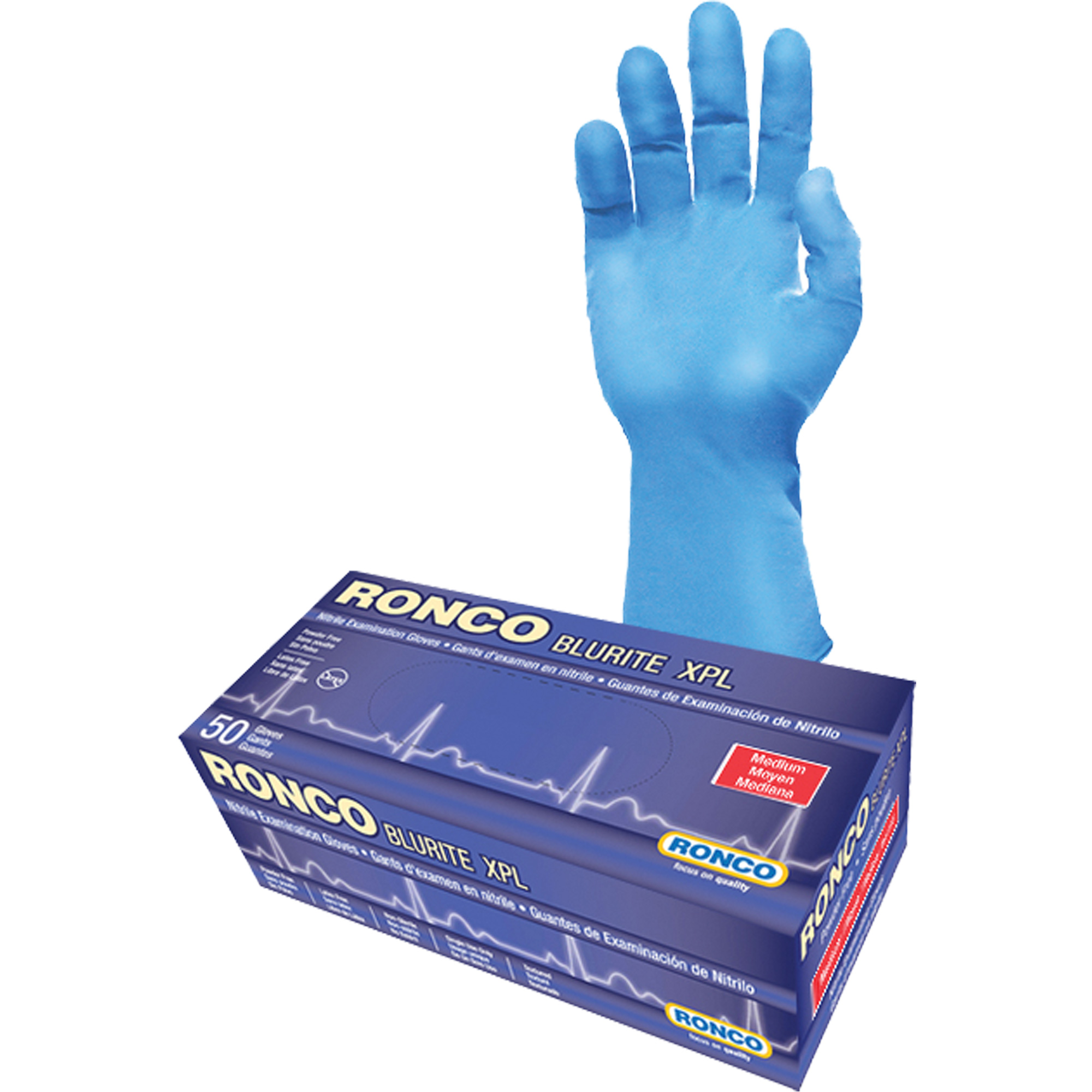 Gants d'examen BLURITEMC XPL, Petit, Nitrile, 8 mils, Sans poudre, Bleu, Classe 2