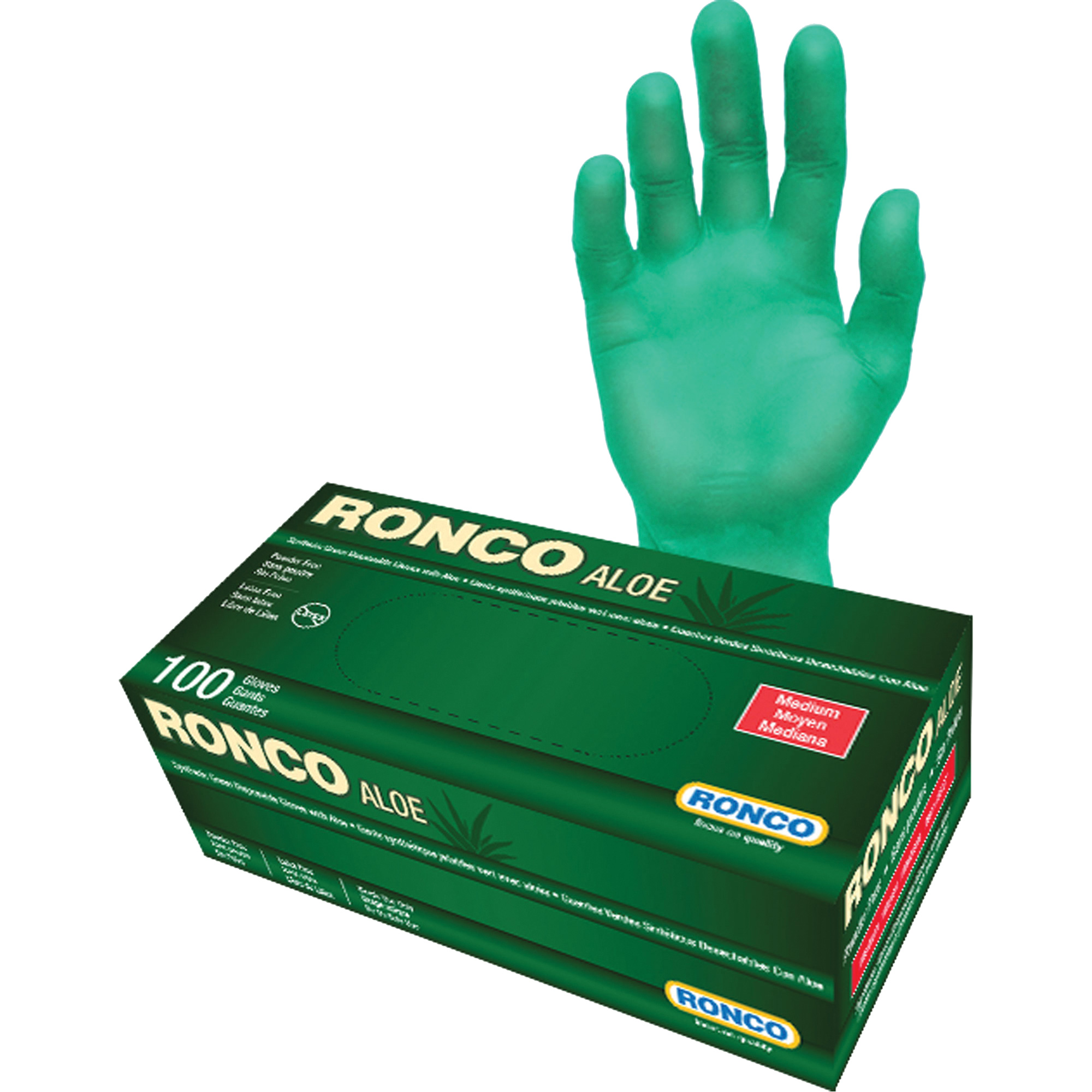 Gants jetables avec aloès, Moyen, Vinyle, 5 mils, Sans poudre, Vert