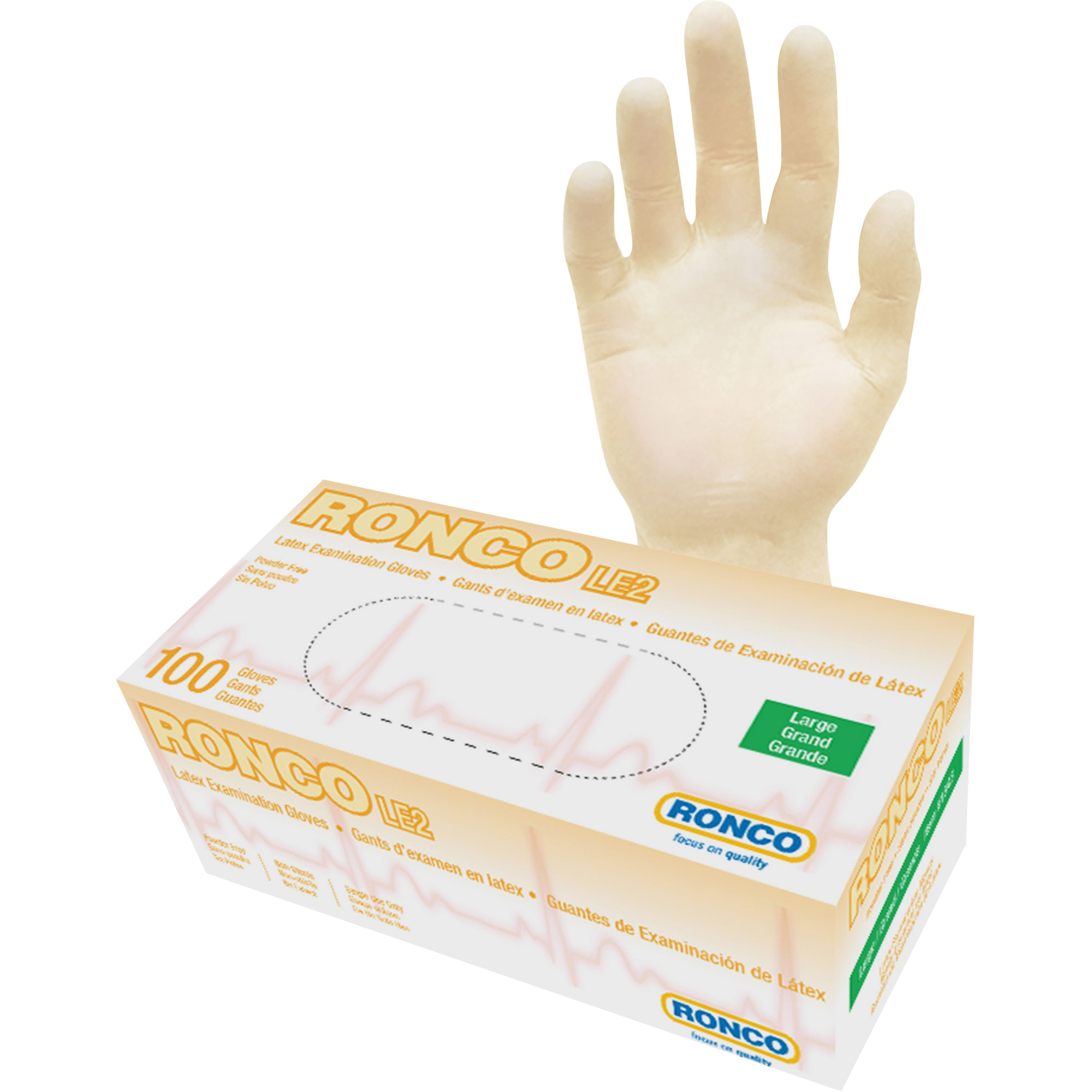 Gants jetables, Grand, Latex, 4 mils, Sans poudre, Naturel, Classe 2