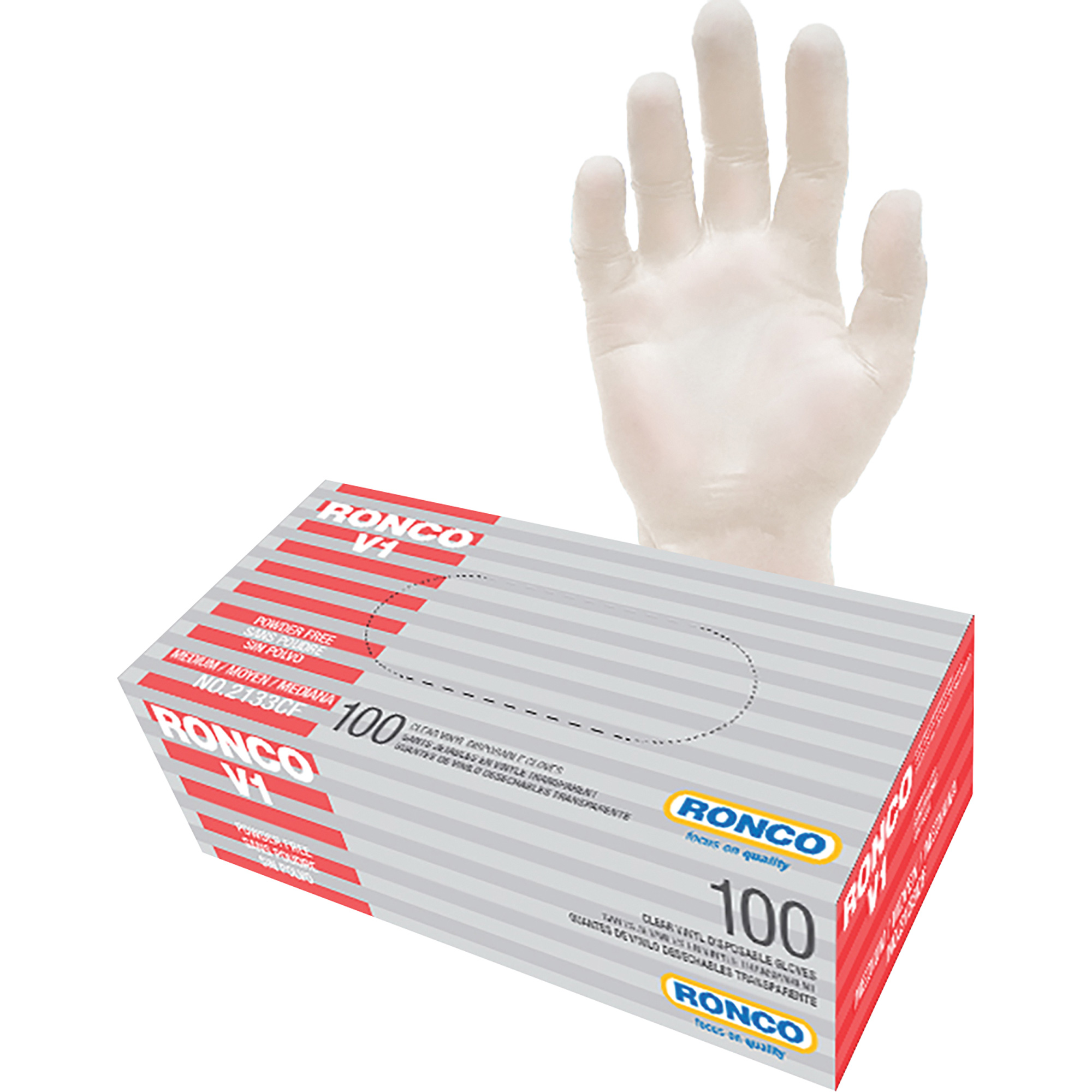 Gants jetables, Moyen, Vinyle, 3 mils, Sans poudre, Transparent
